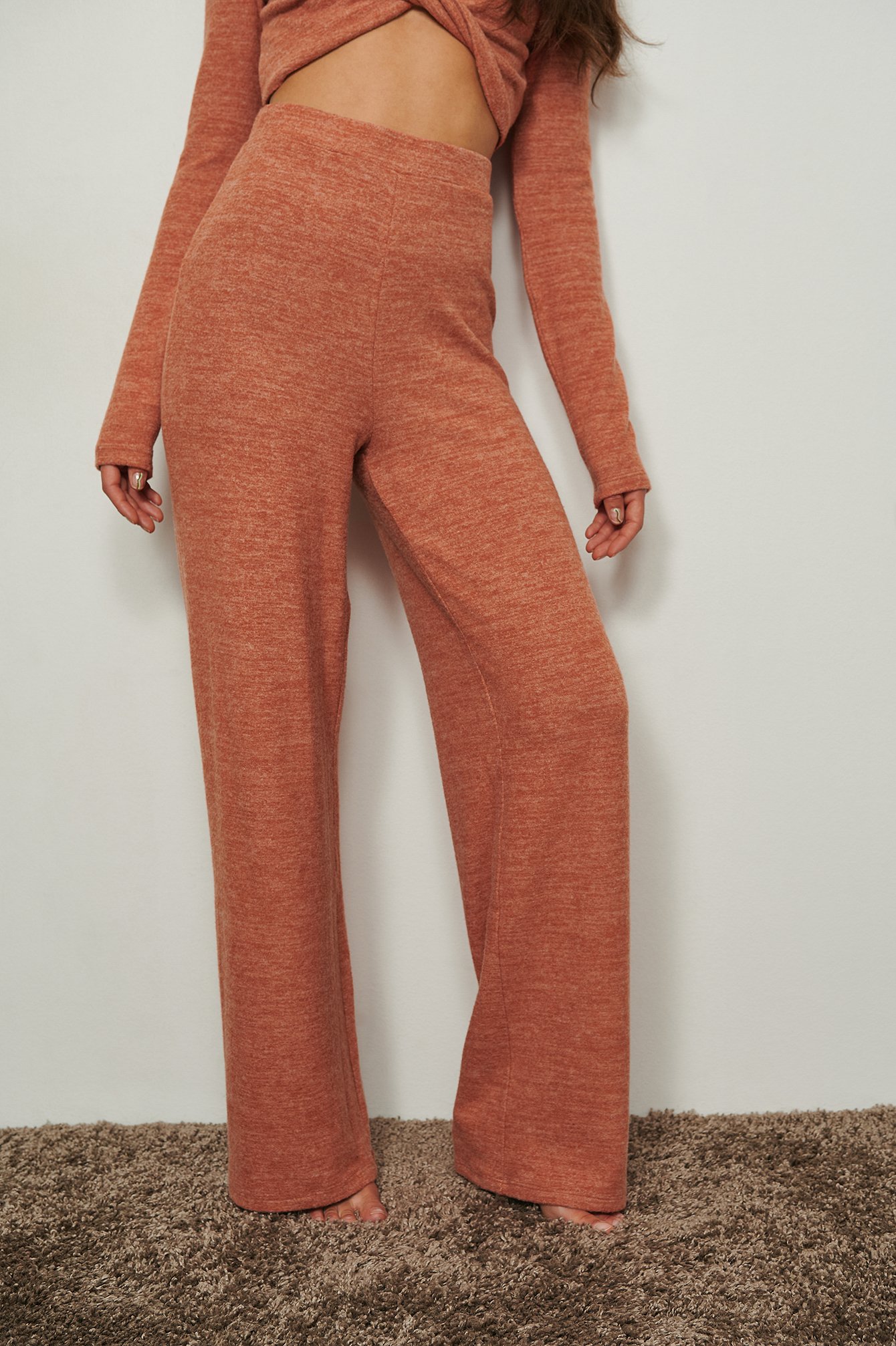 Orange Melange Børstede bukser med lige ben