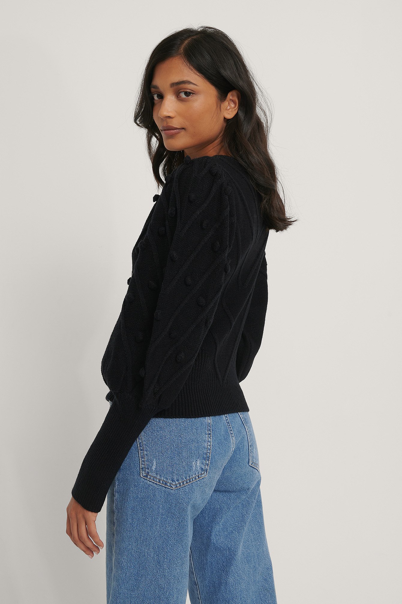 Black Bubble Detail Balloon Knitted Sweater