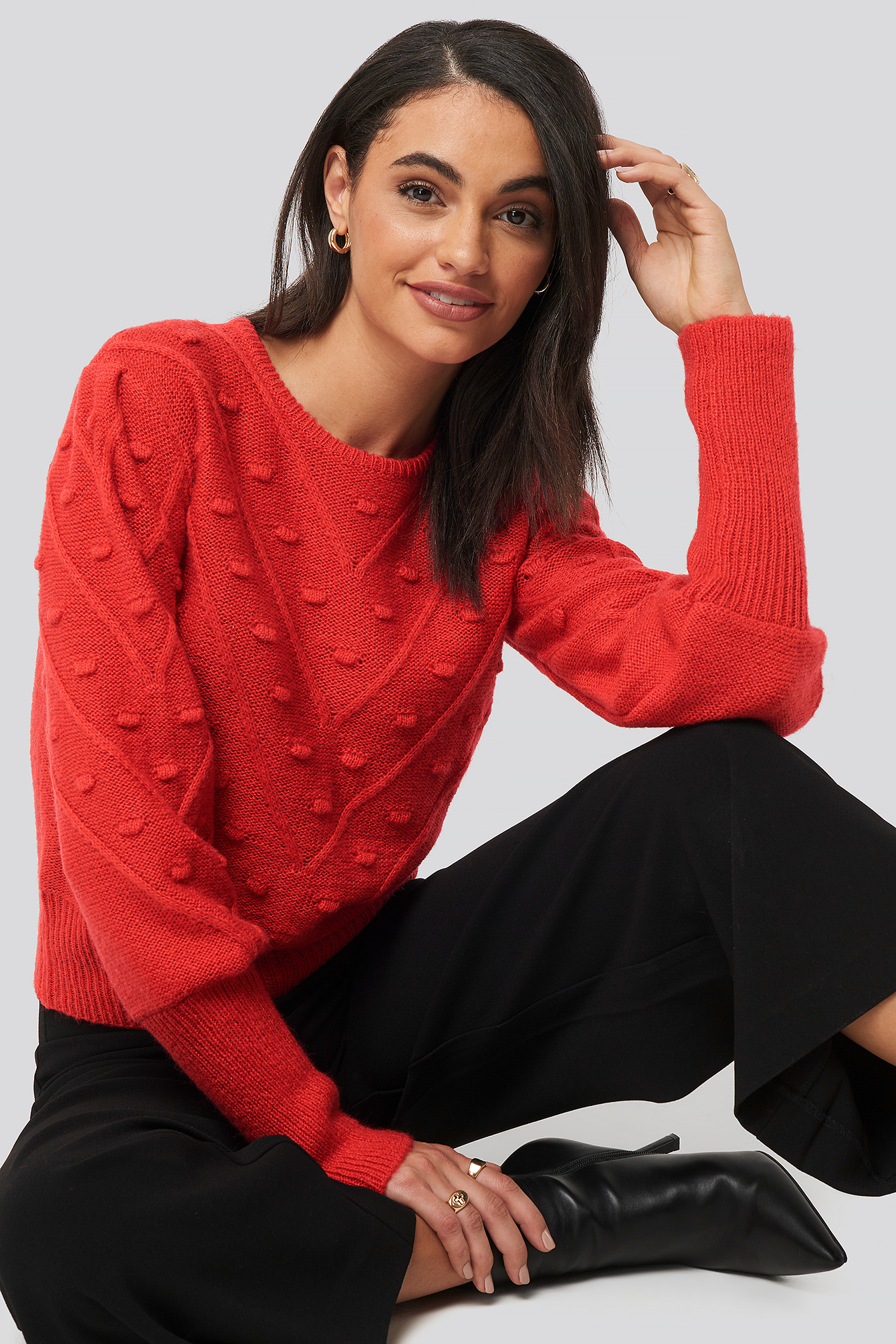 Bubble Detail Knitted Sweater Red
