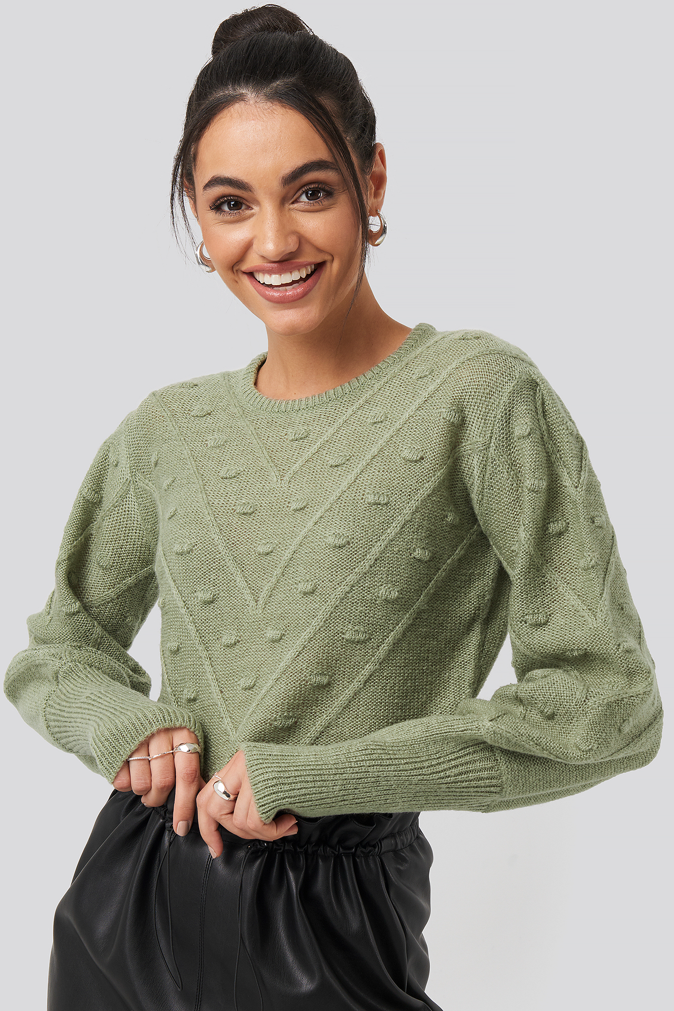 Bubble Detail Knitted Sweater Khaki