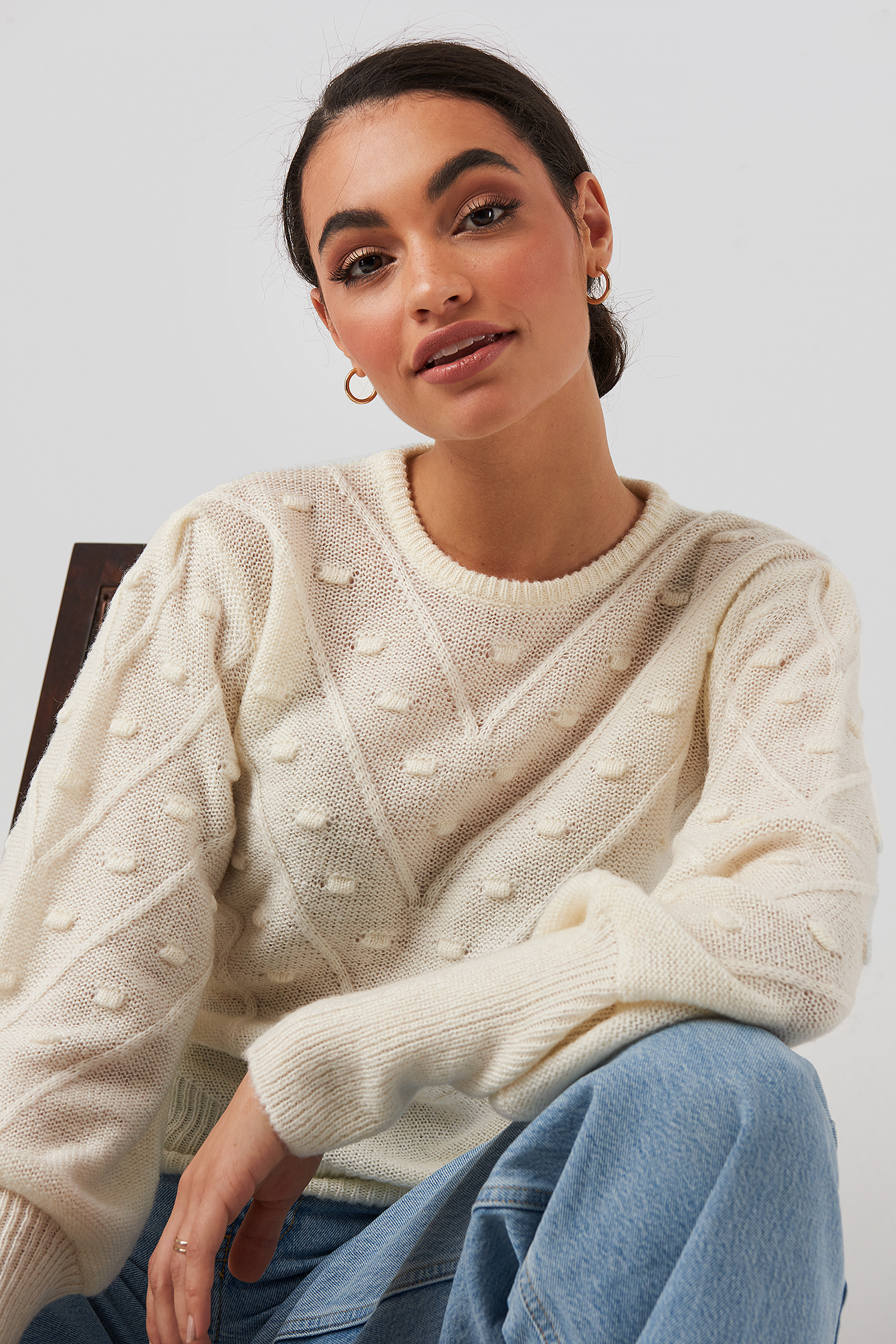 Bubble Detail Knitted Sweater Offwhite