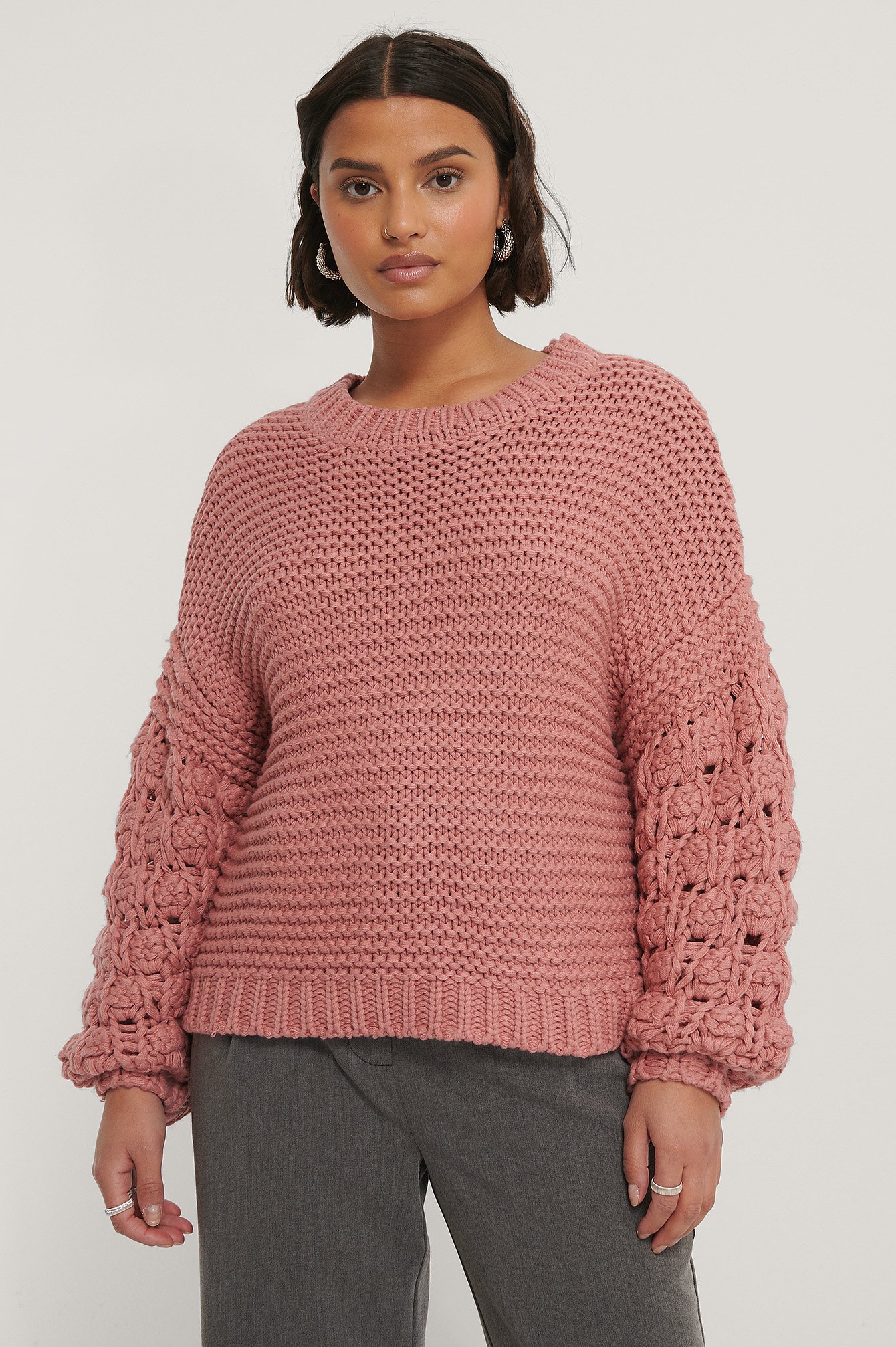 Dusty Pink NA-KD Trend Bubble Sleeve Knitted Sweater