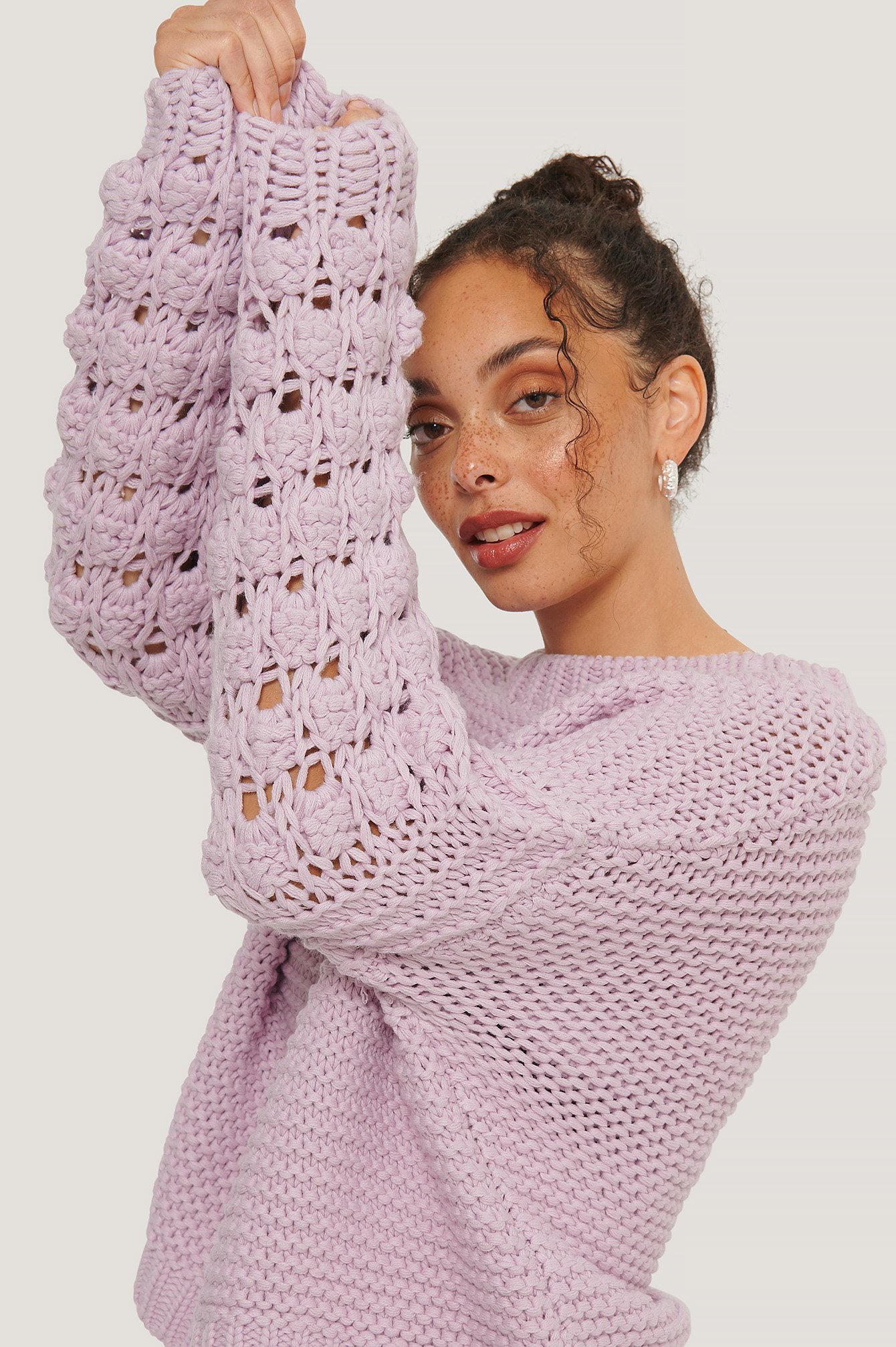 Lilac NA-KD Trend Bubble Sleeve Knitted Sweater