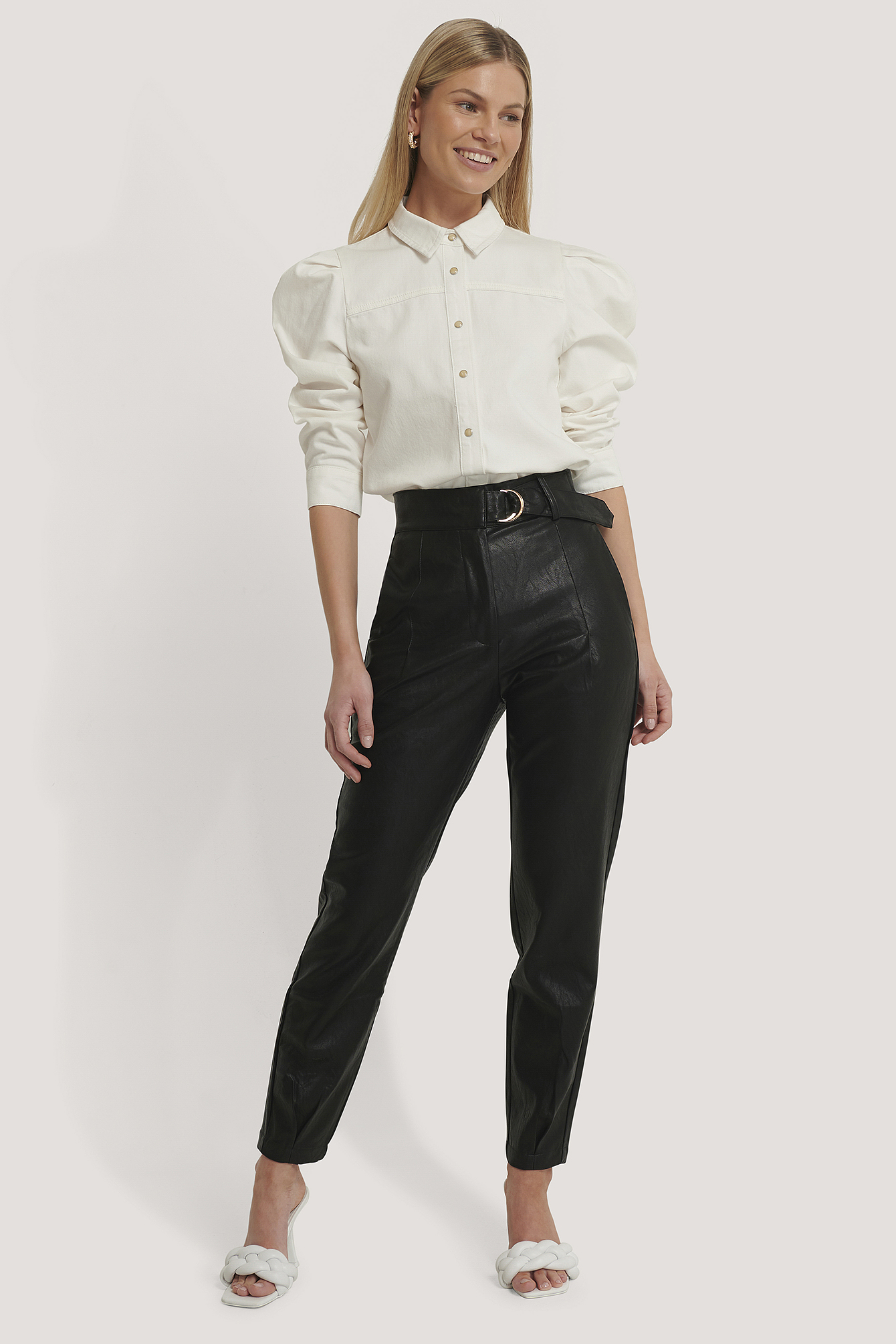 Buckle Belt Detailed Pu Pants Black 