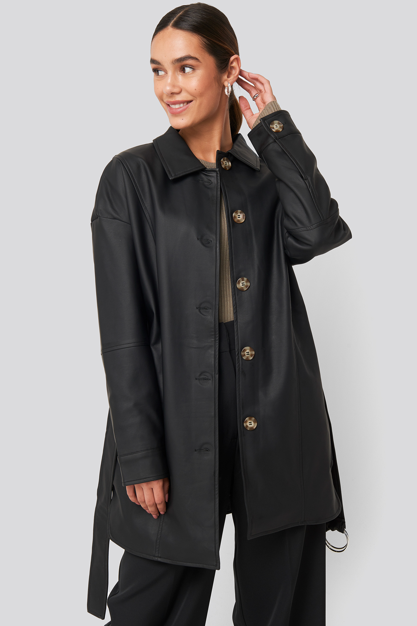 Buckle Belt Pu Jacket Black