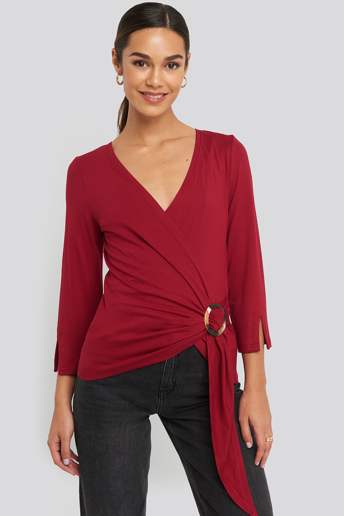 Buckle Detail Jersey Top Red | NA-KD