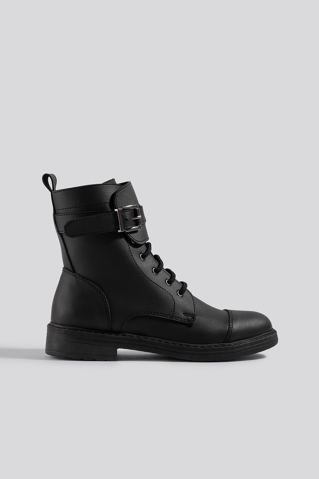 Buckled Combat Boot Black