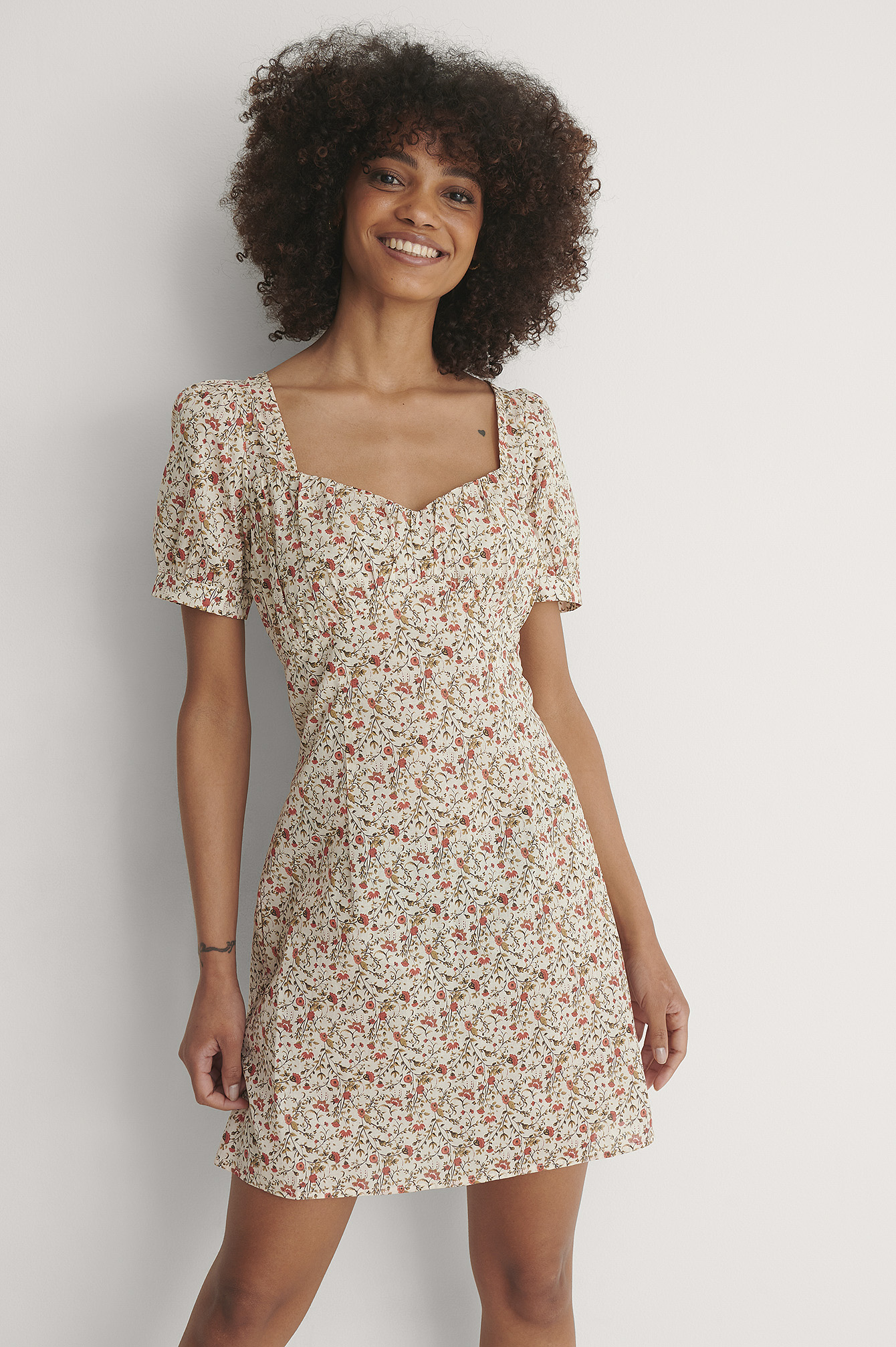 Bust Puff Sleeve Mini Dress Multicolor 