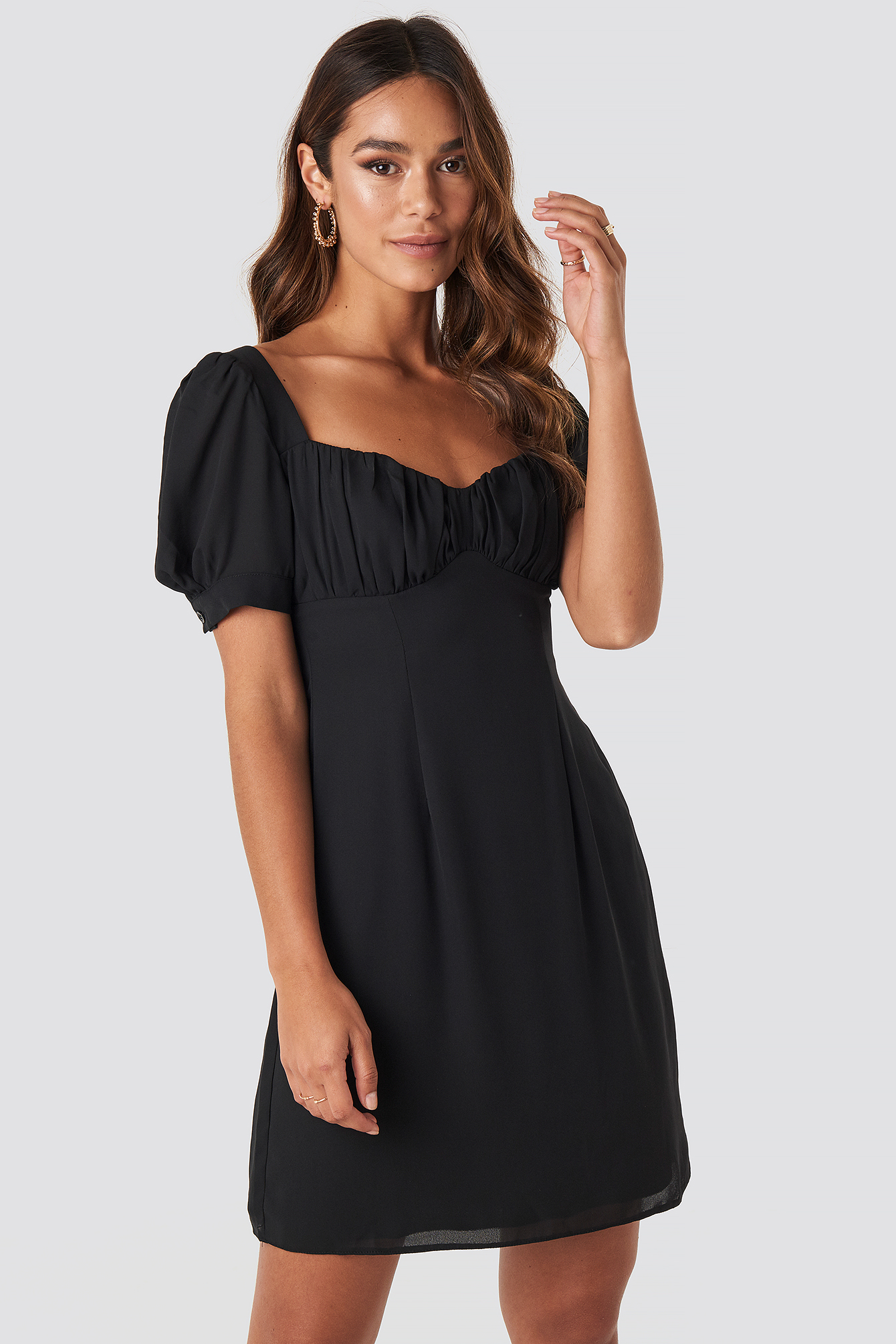 Bust Puff Sleeve Mini Dress Black