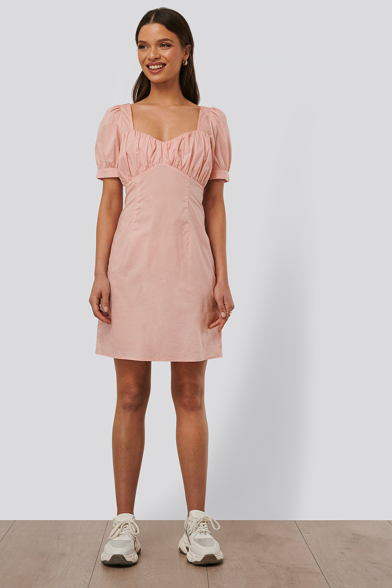 Bust Puff Sleeve Mini Dress Pink | na 