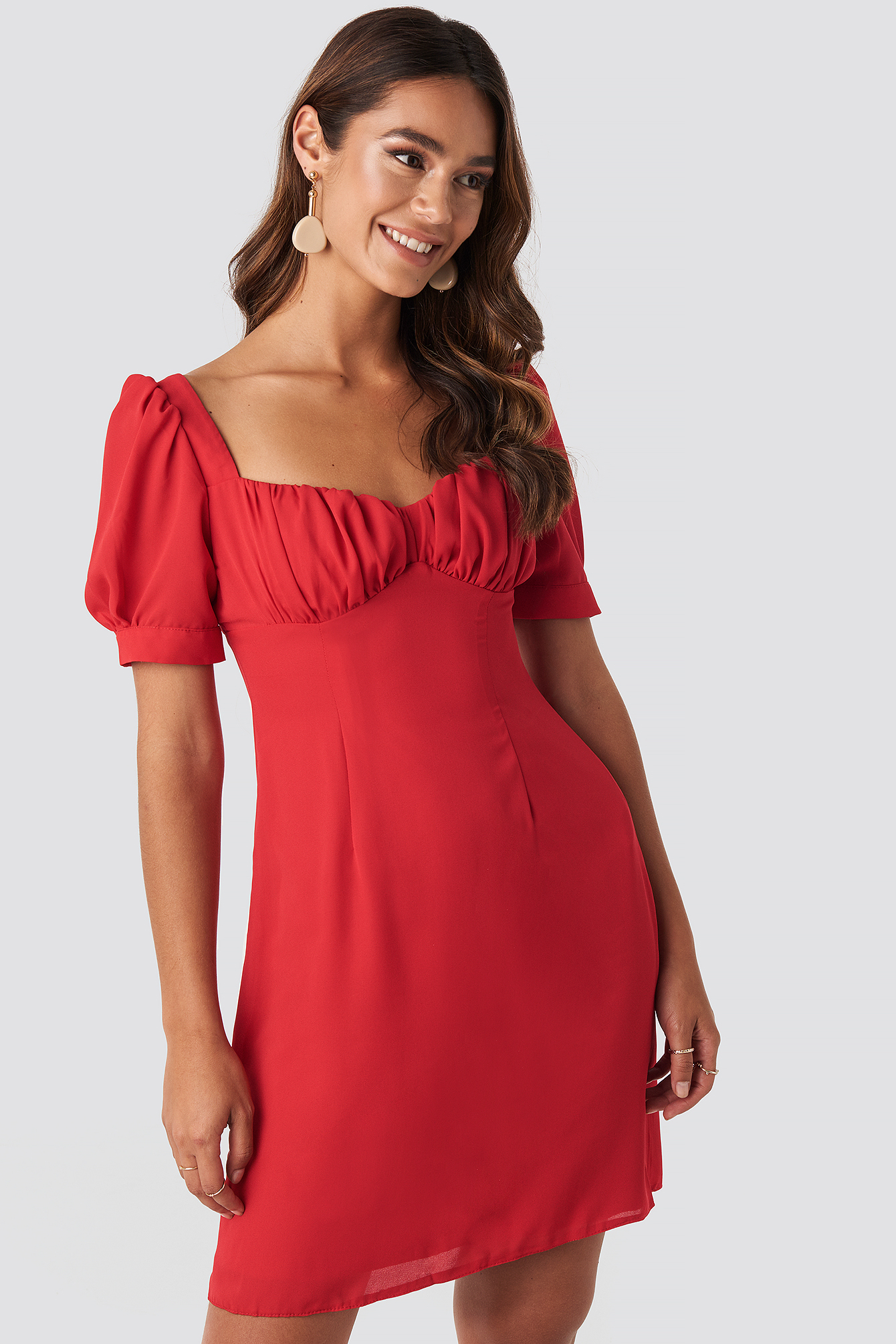 Bust Puff Sleeve Mini Dress Red