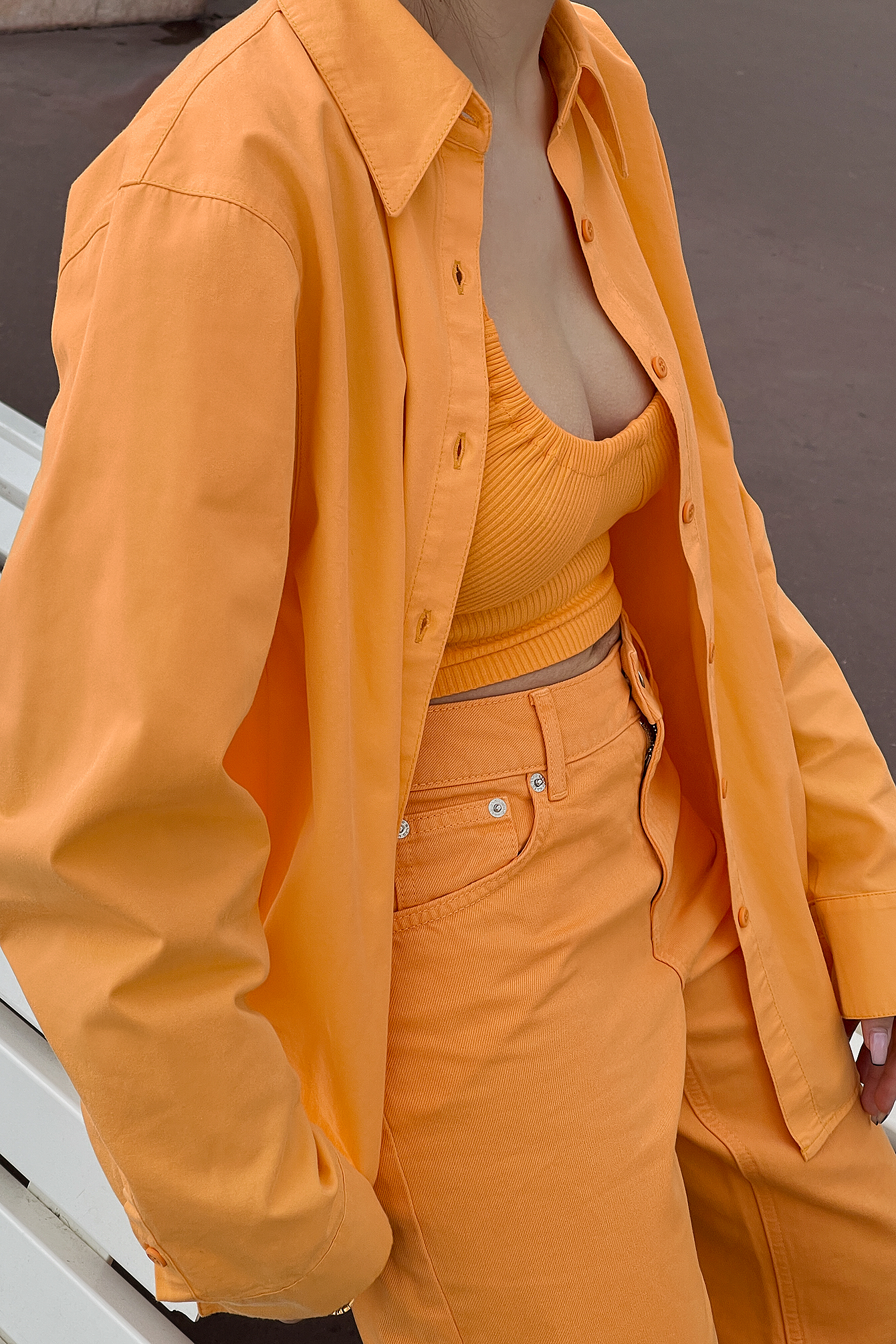 Lena Tamburini x NA-KD Organic Button Detail Oversized Cotton Shirt - Orange