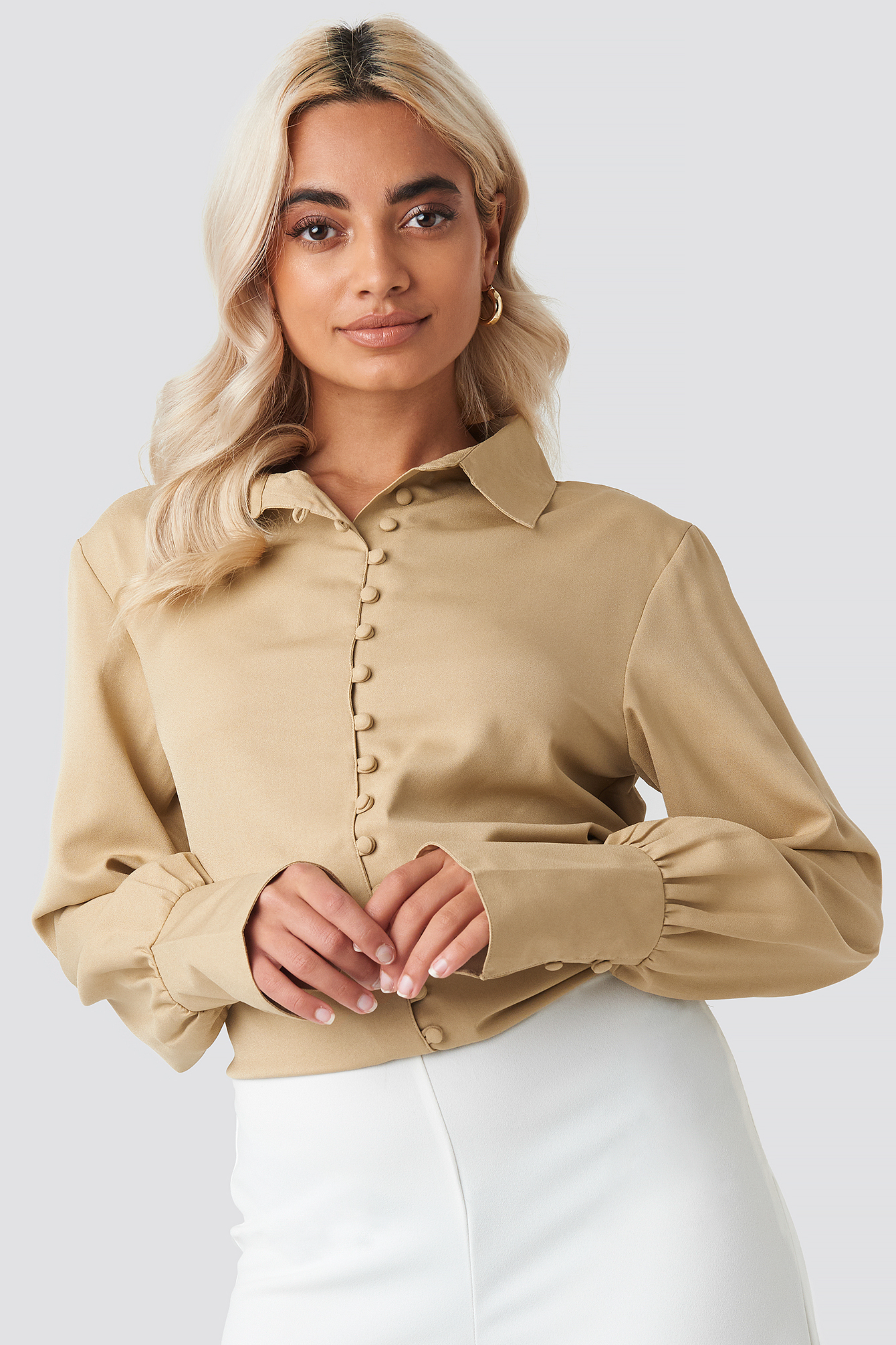 Beige NA-KD Button Detailed Blouse