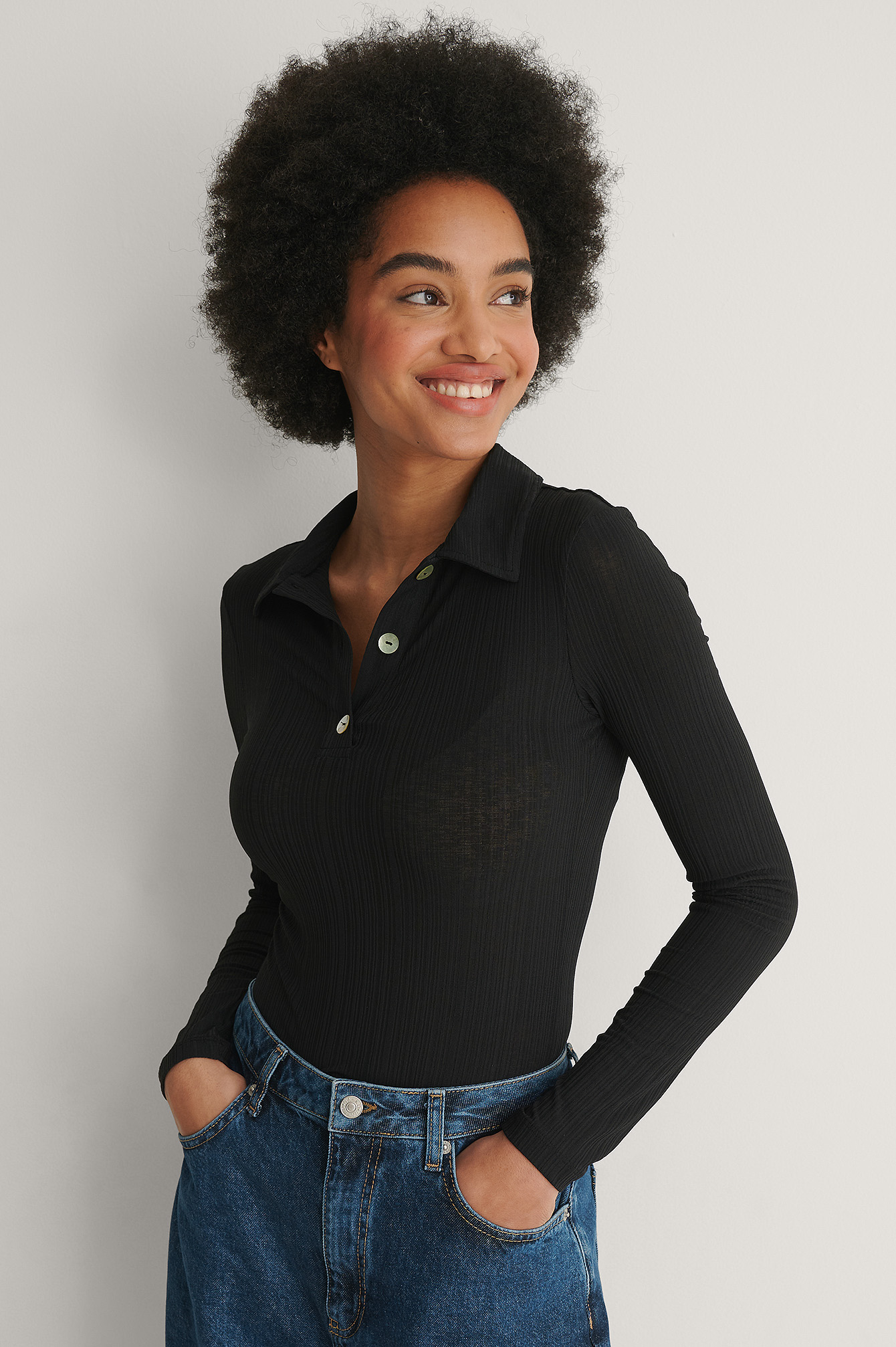 Na-kd Classic Button Detailed Top - Black