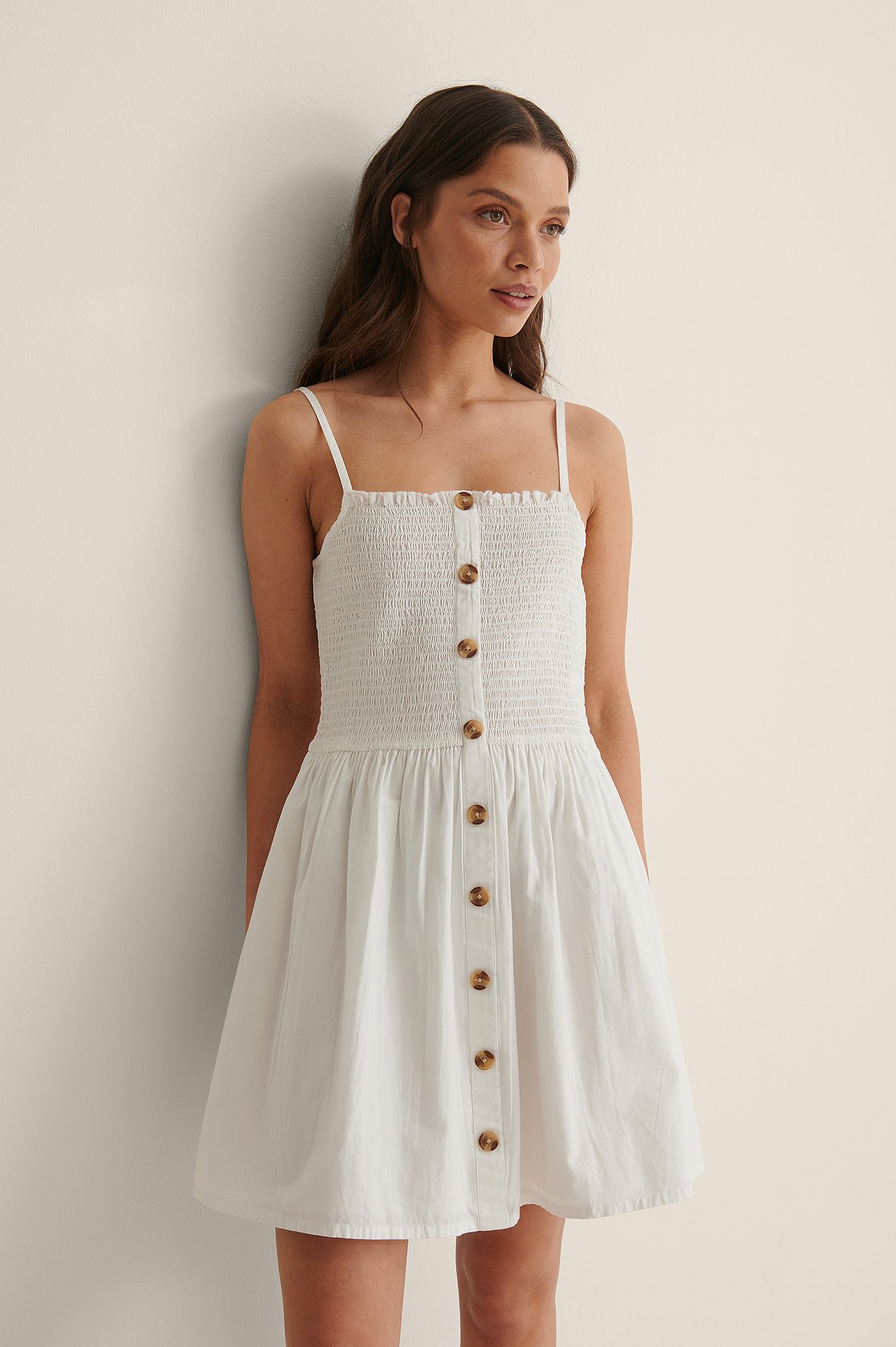 White Button Smocked Dress