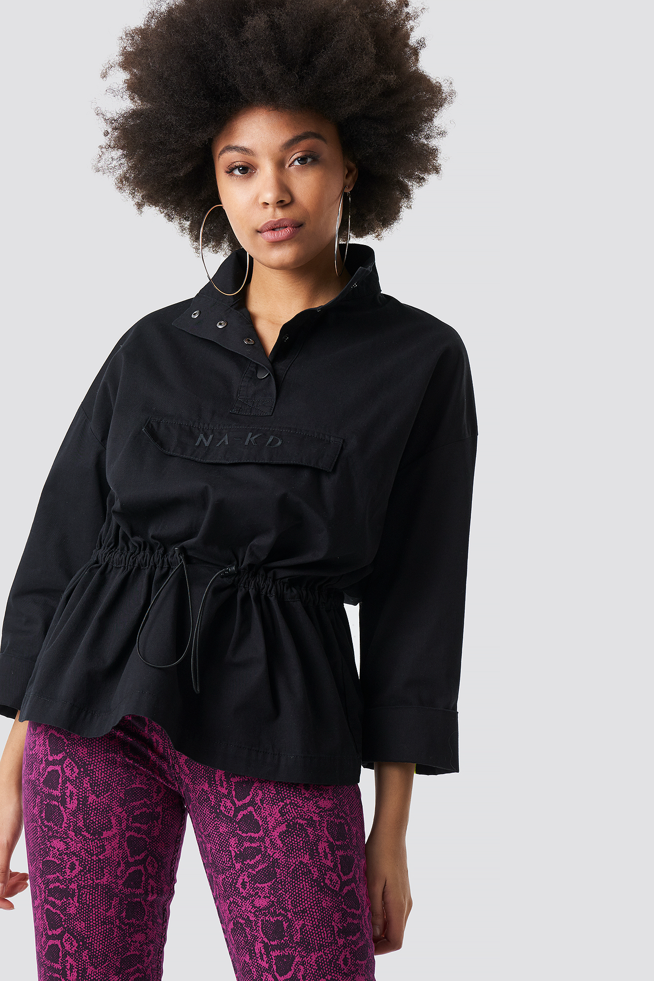 Button Up Pouch Anorak Black