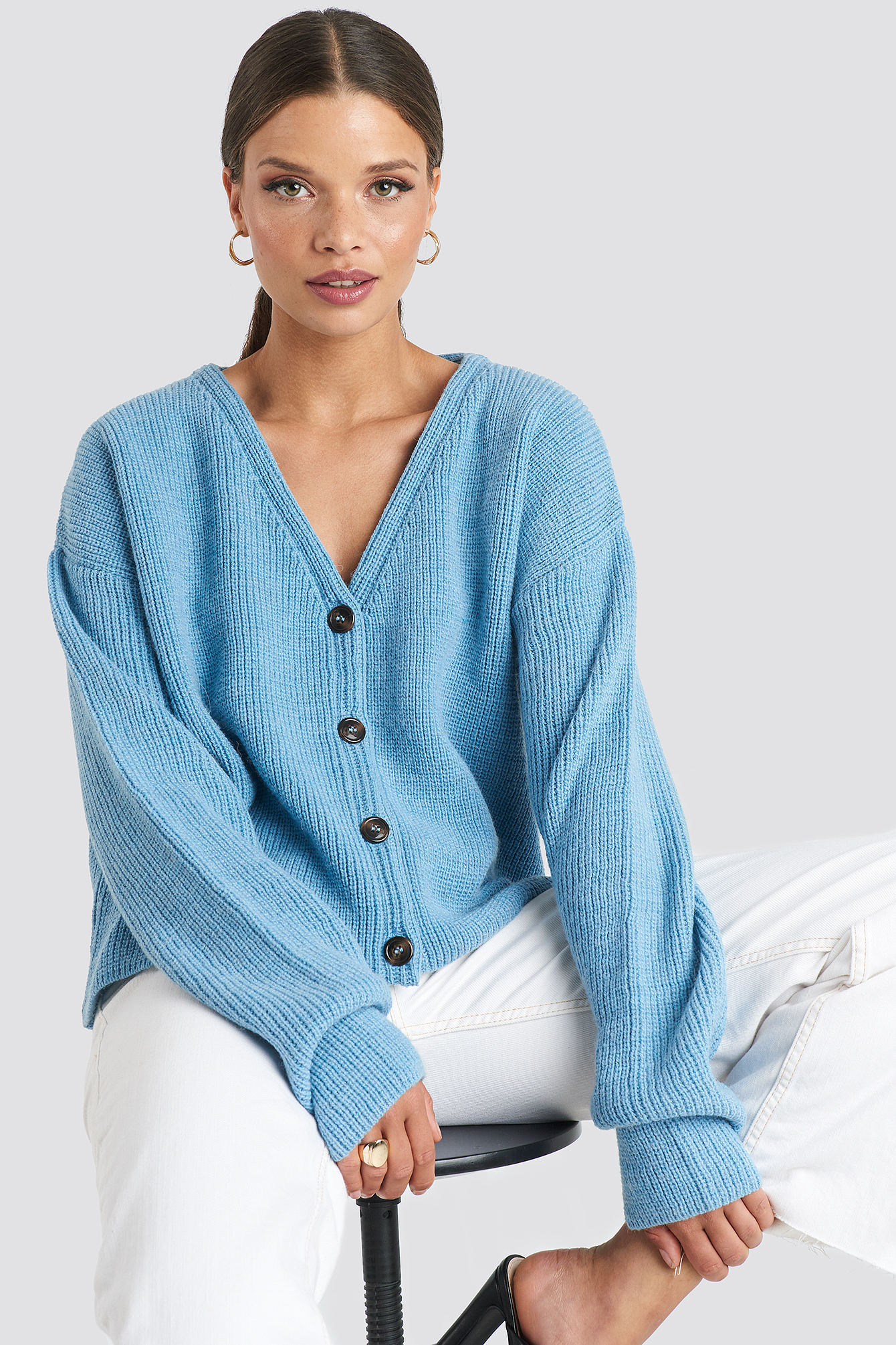 Buttoned Knitted Cardigan Blue