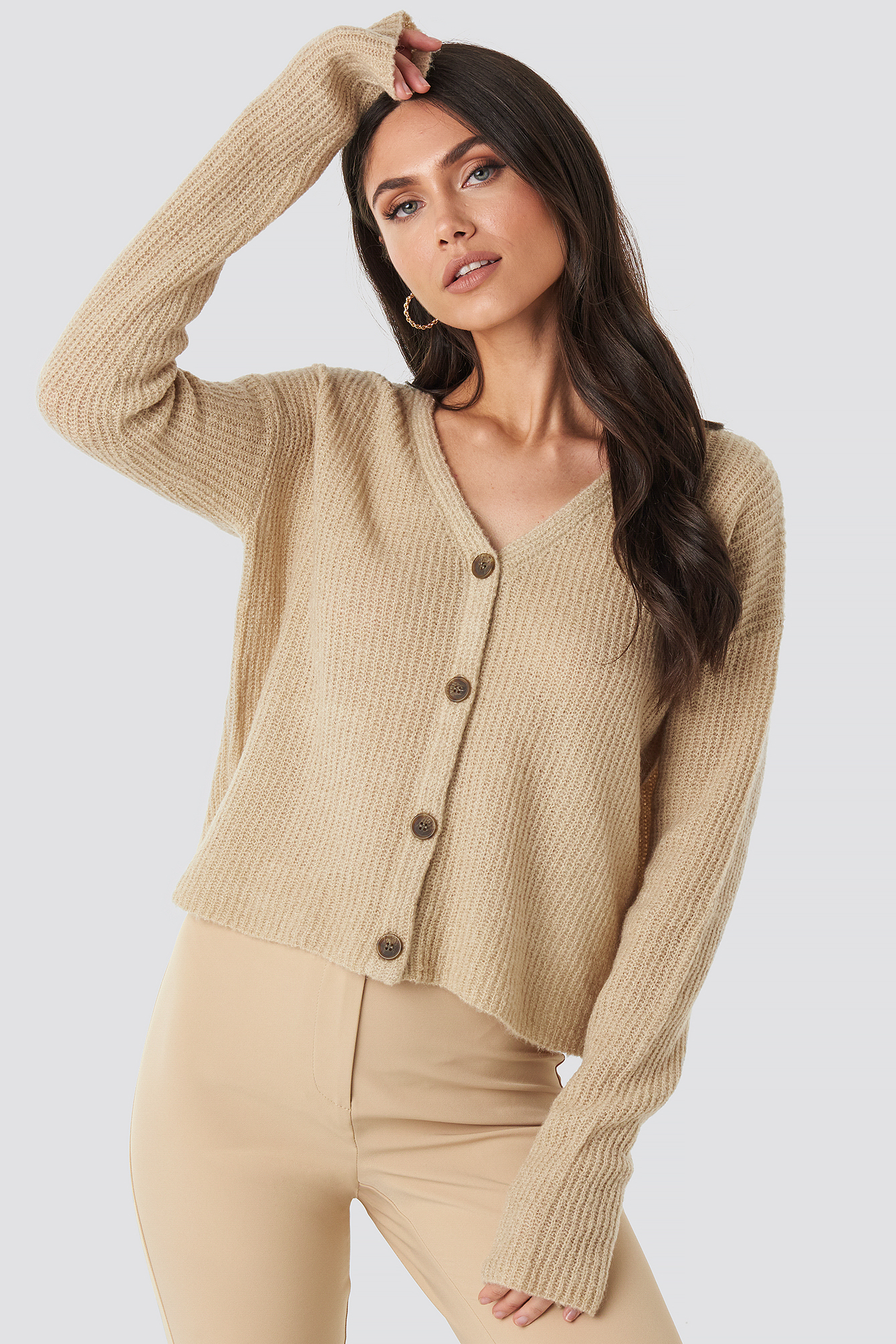 Buttoned Knitted Cardigan Light Beige