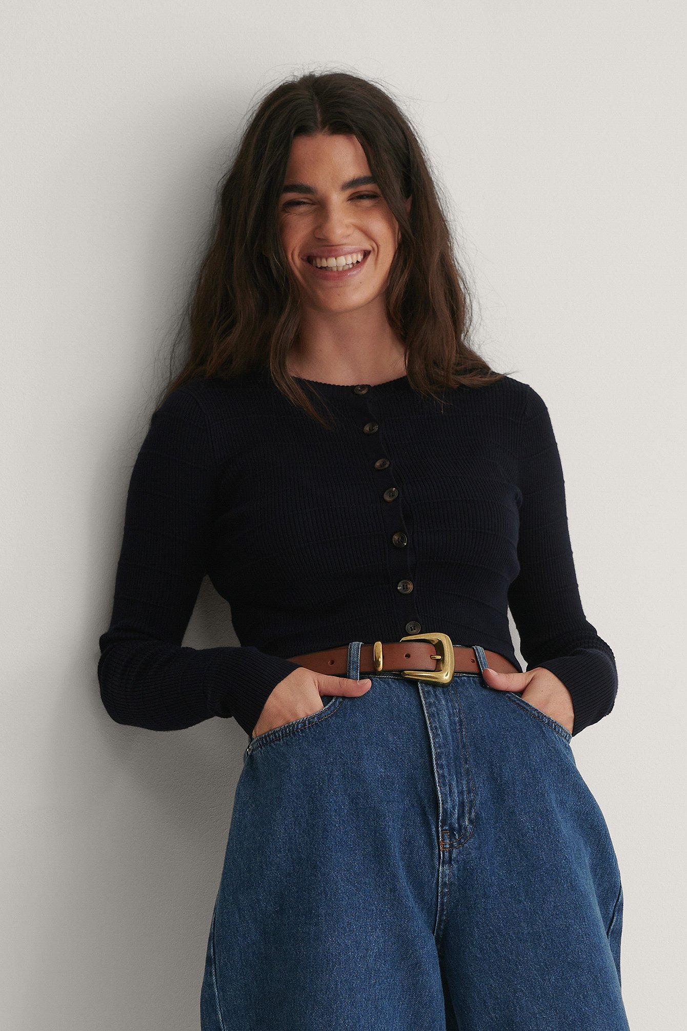 Navy Buttoned Knitted Cardigan