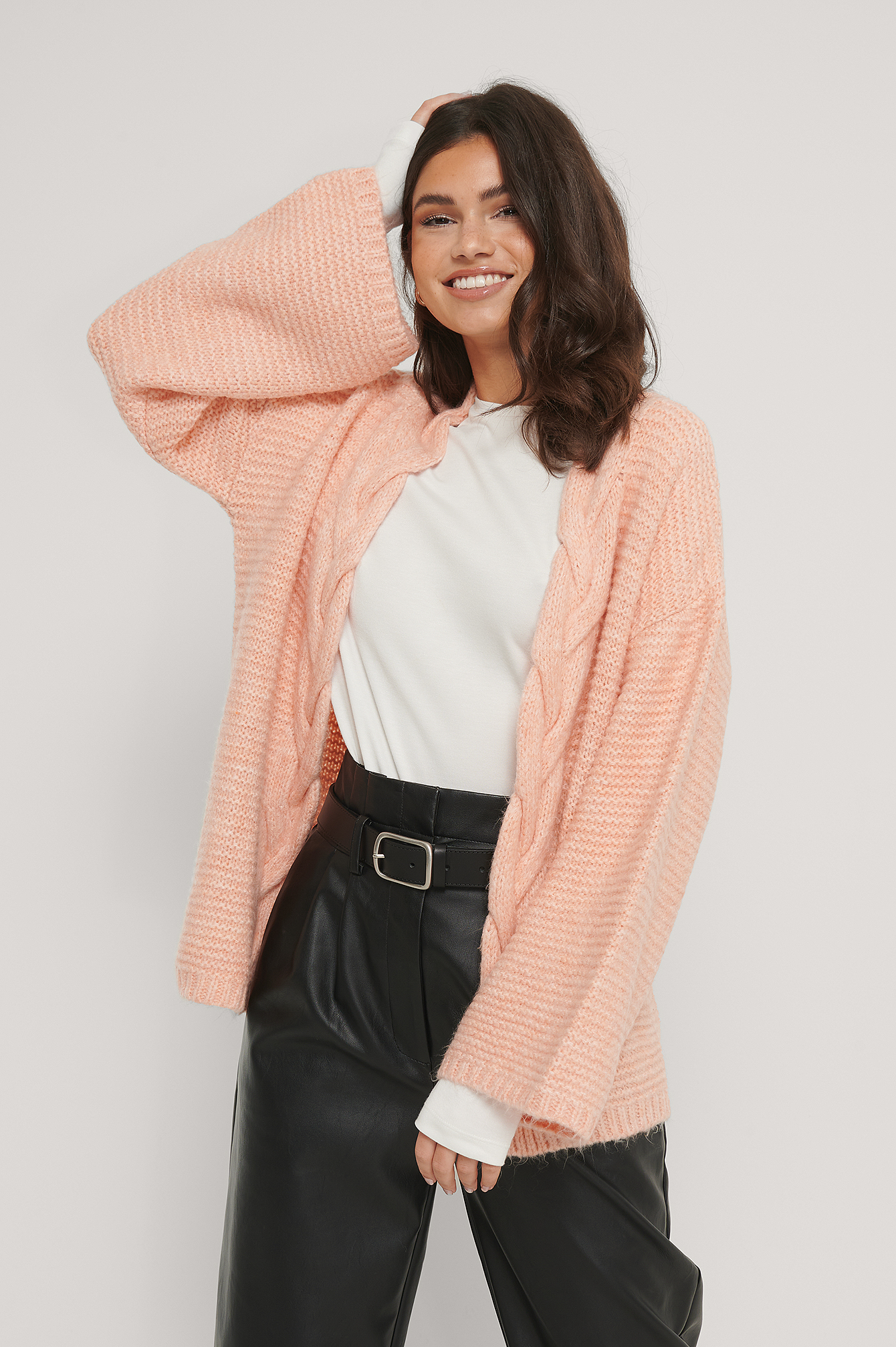 Cable Detail Knitted Cardigan Pink