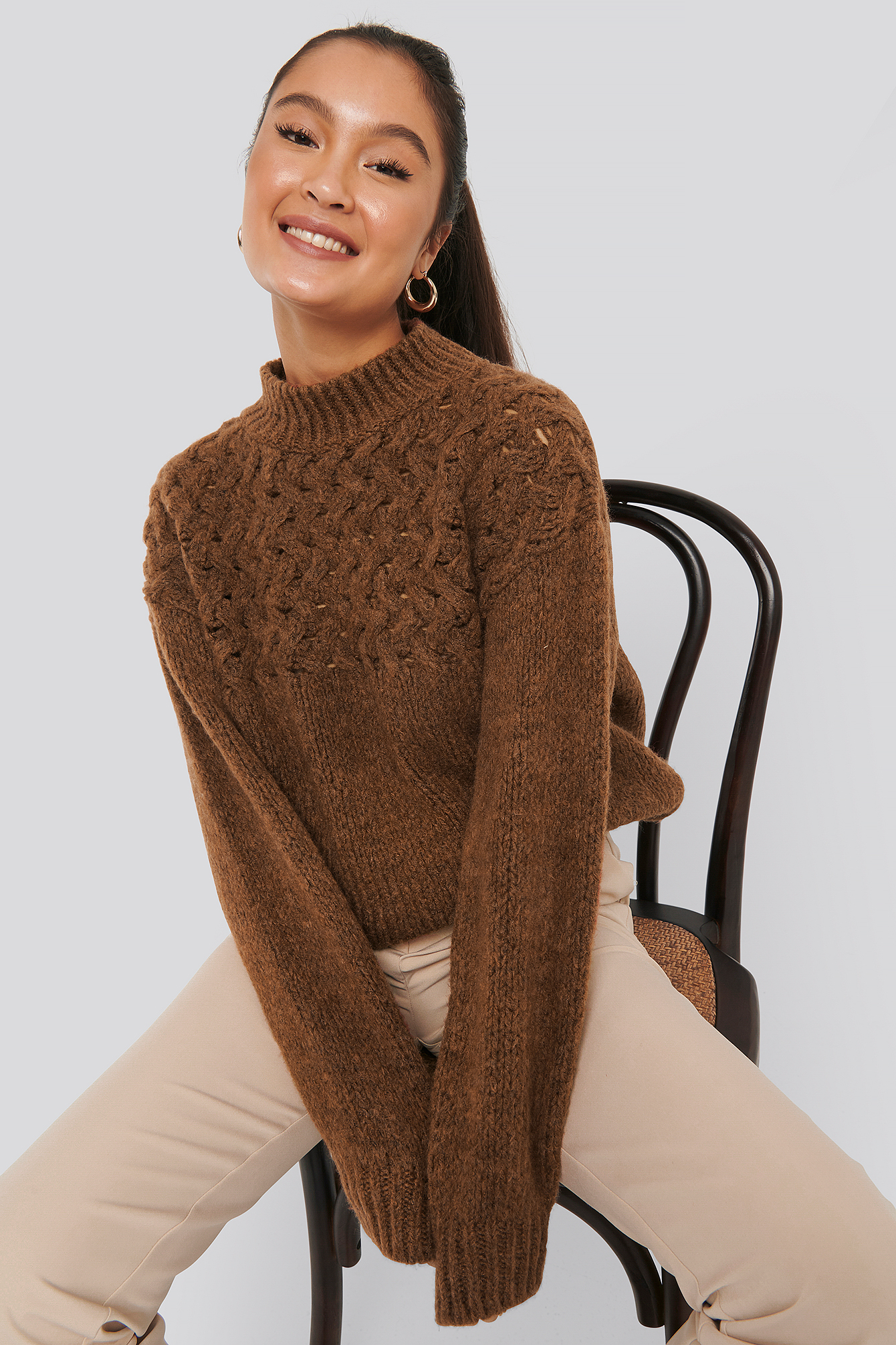Cable Detail Knitted Sweater Rust