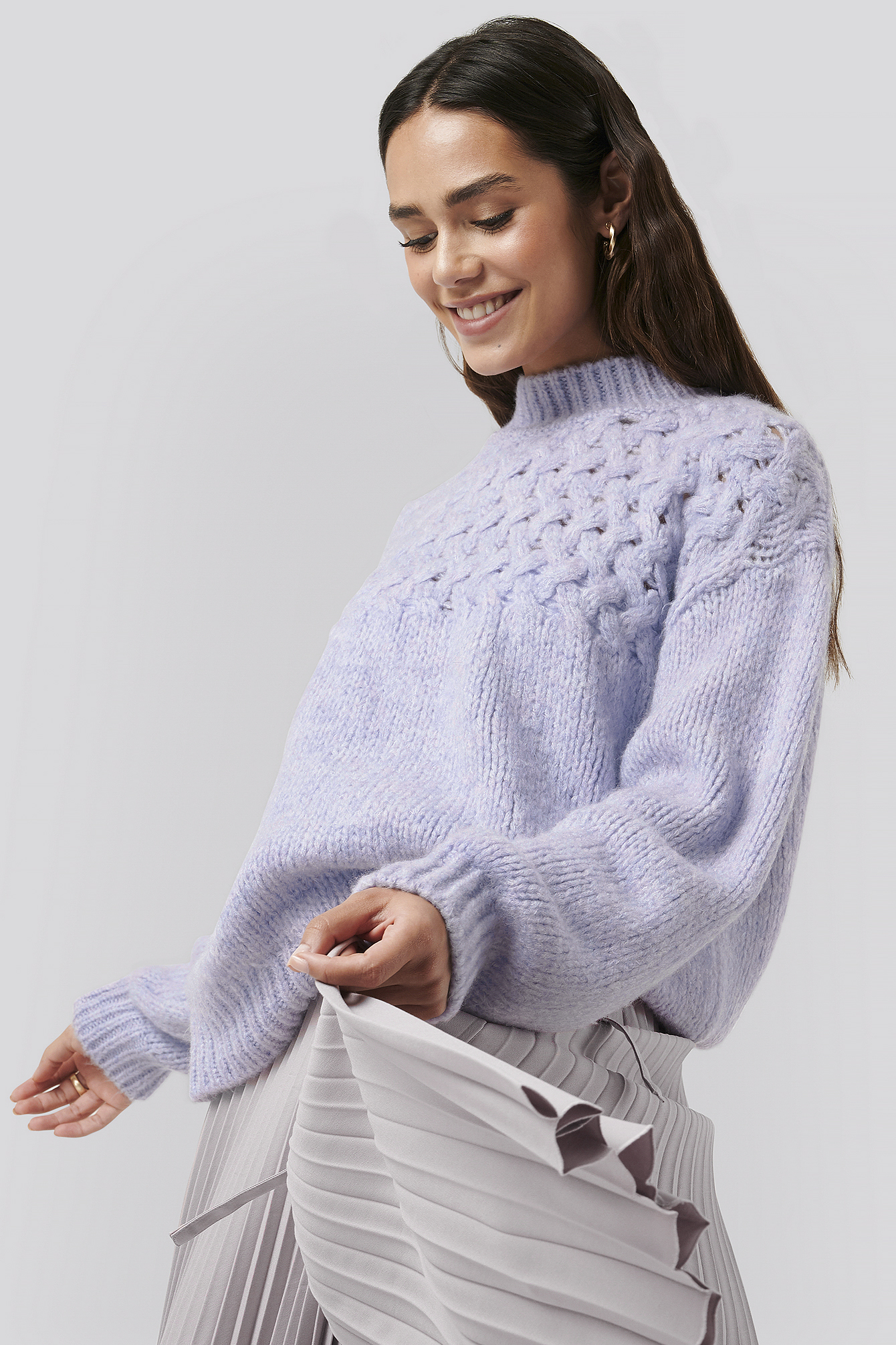 Cable Detail Knitted Sweater Lilac