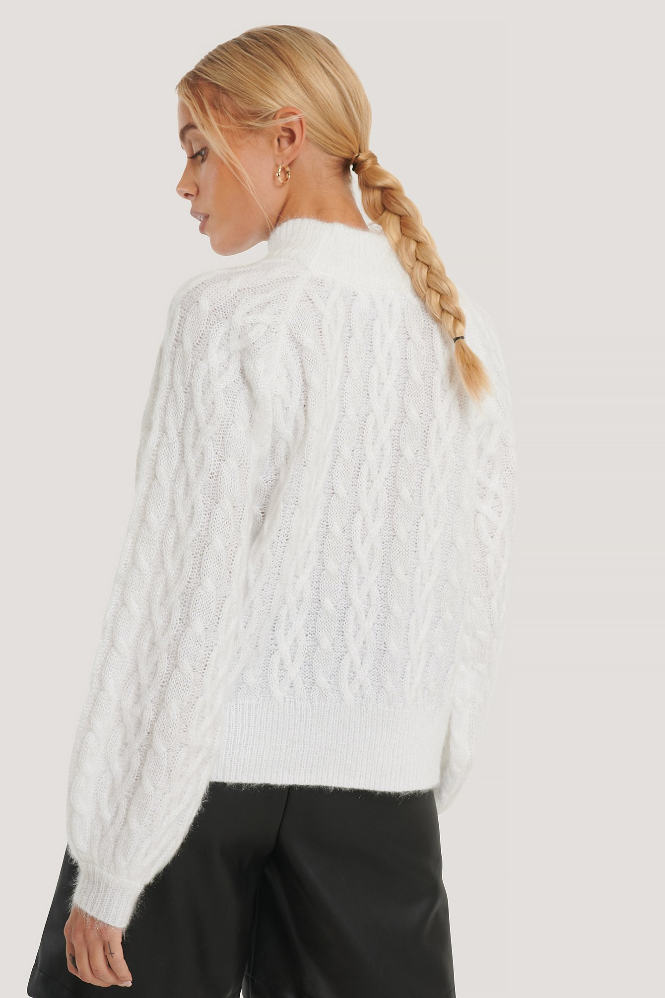 White Cable Hairy Knitted Sweater