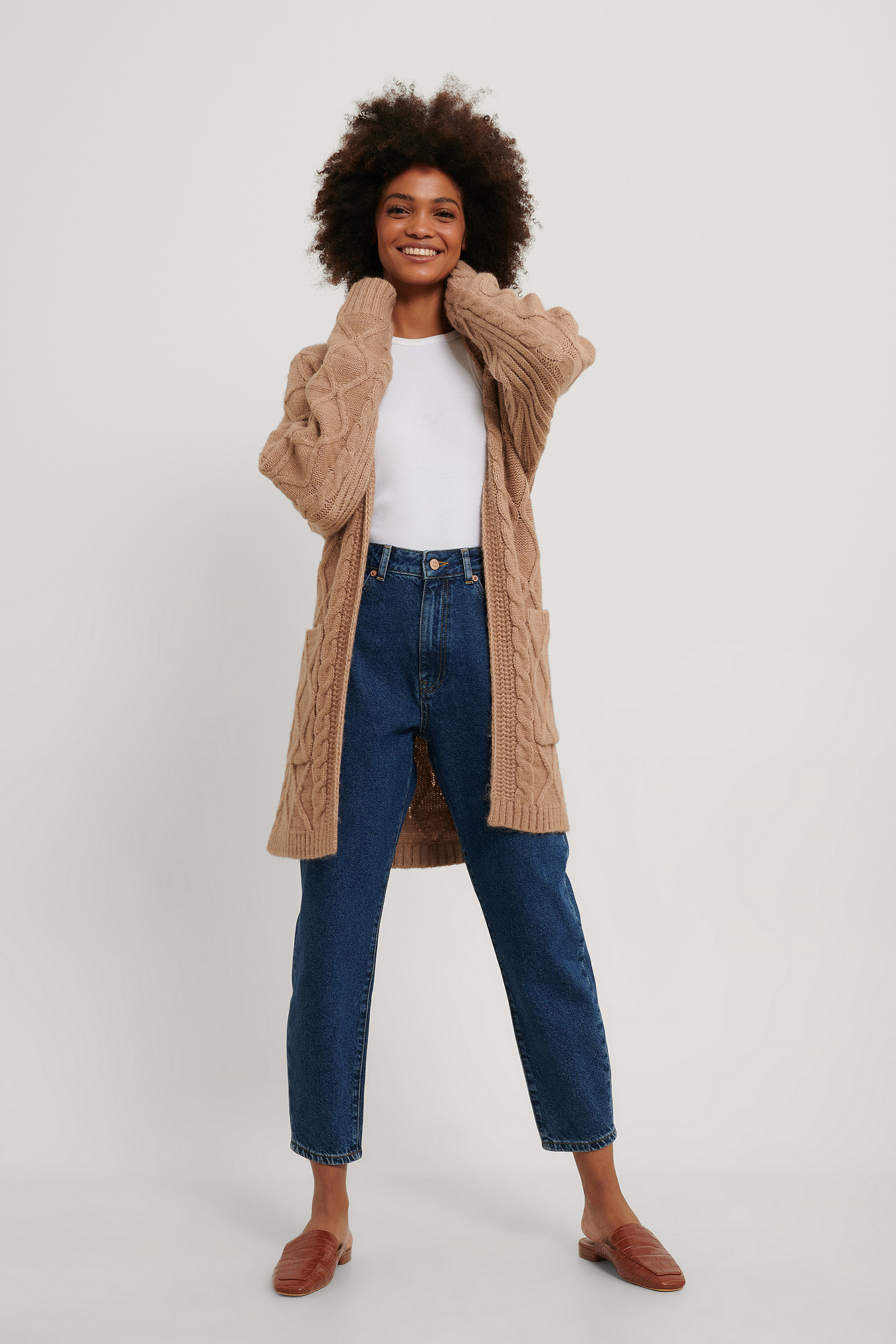 belted cable knit cardigan