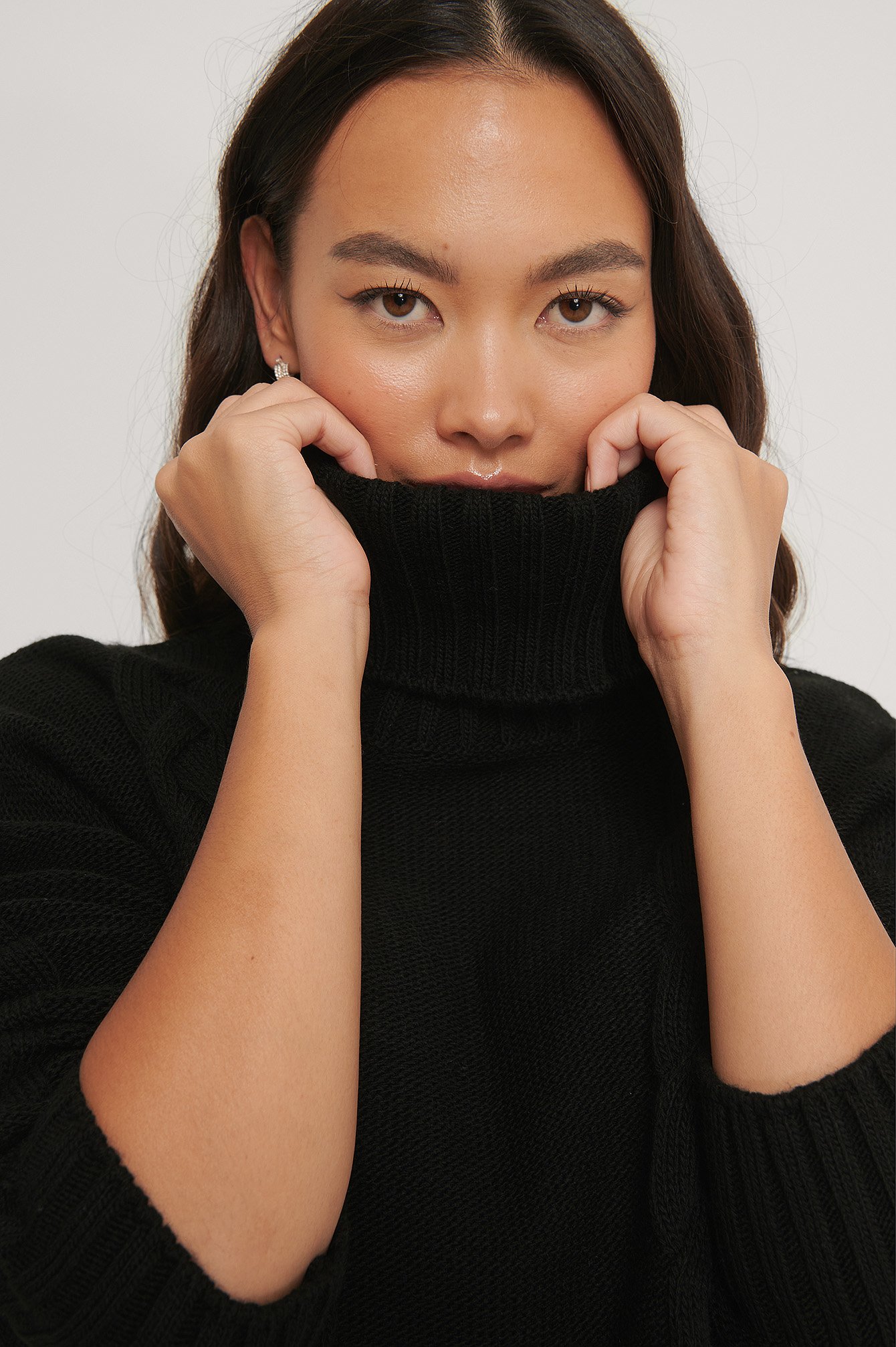 Black Cable Knit High Neck Sweater