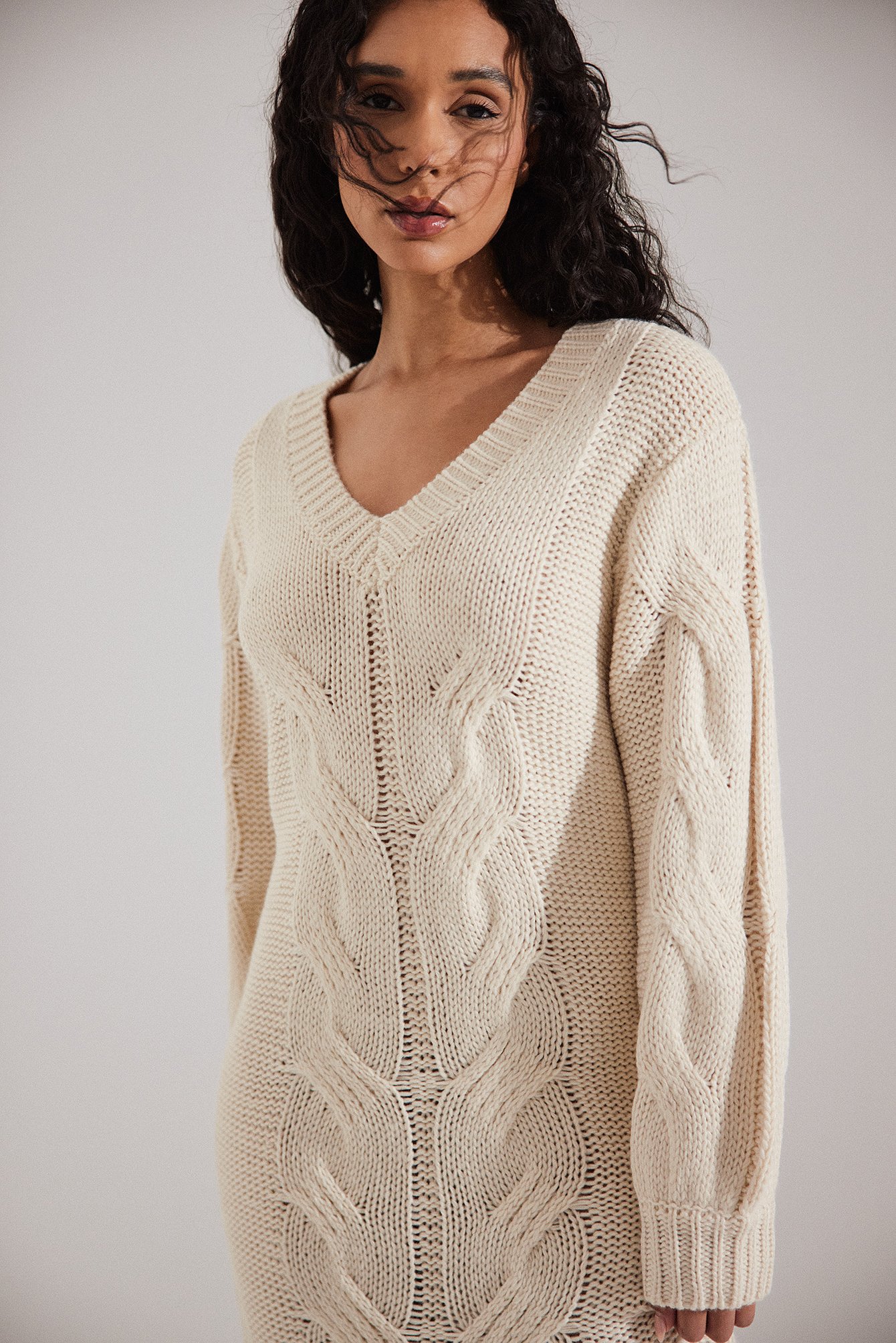 Cable Knit Midi Dress Offwhite NAKD