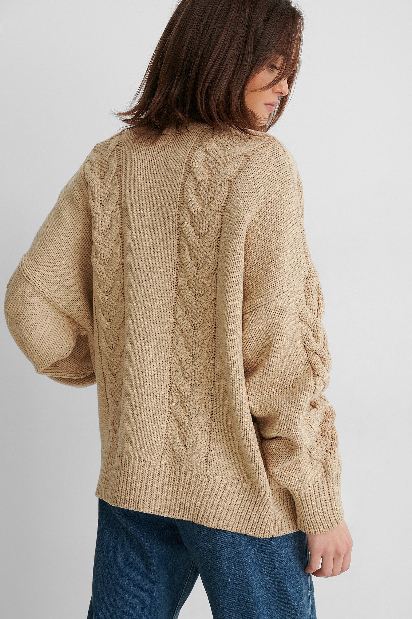 Beige Recycled Cable Knit Short Cardigan
