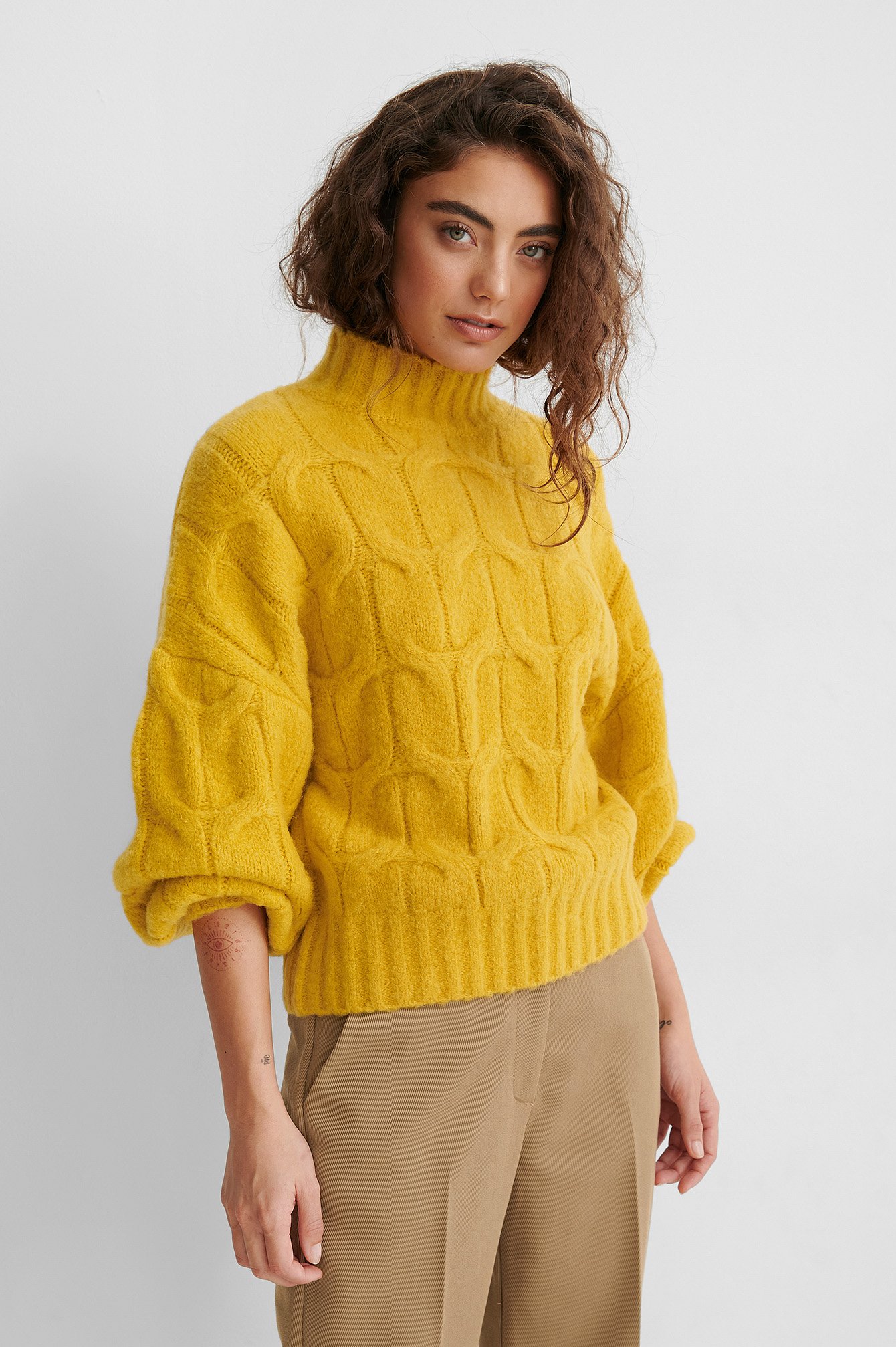 Cable Knit Sweater Yellow | na-kd.com