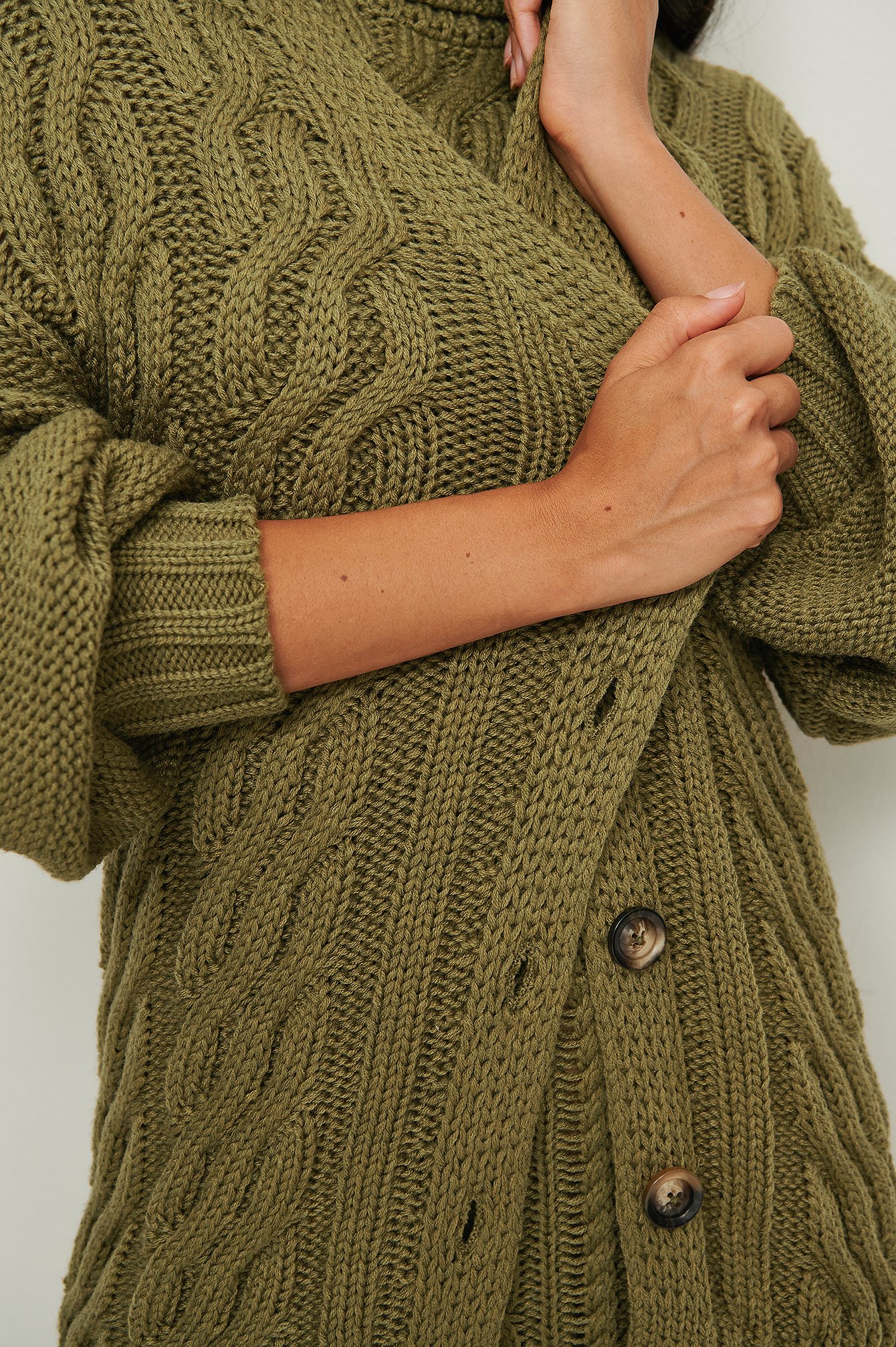 Olive Green Recycled Cable Knitted Cardigan