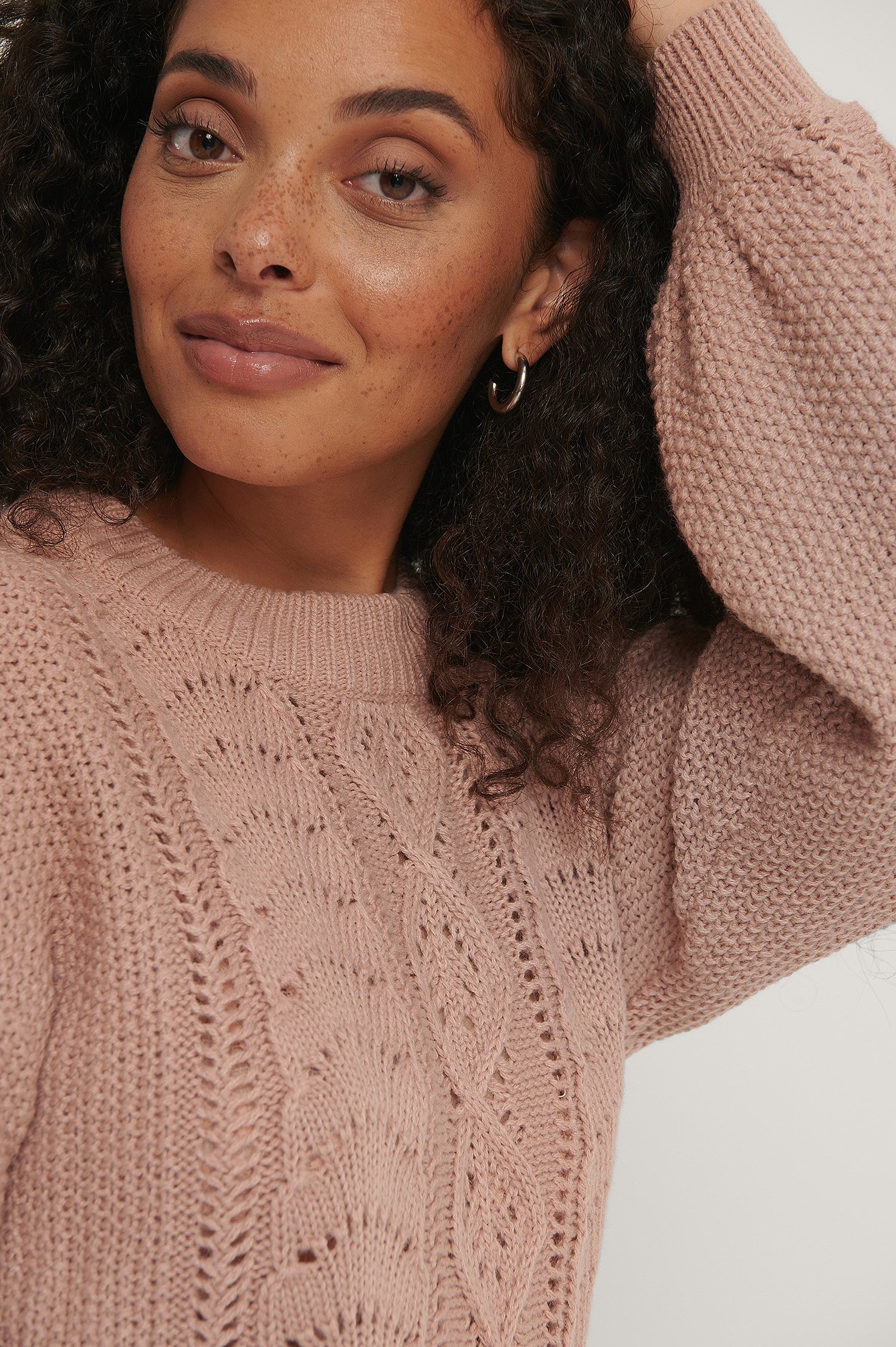 Dusty Pink Cable Knitted Cropped Sweater