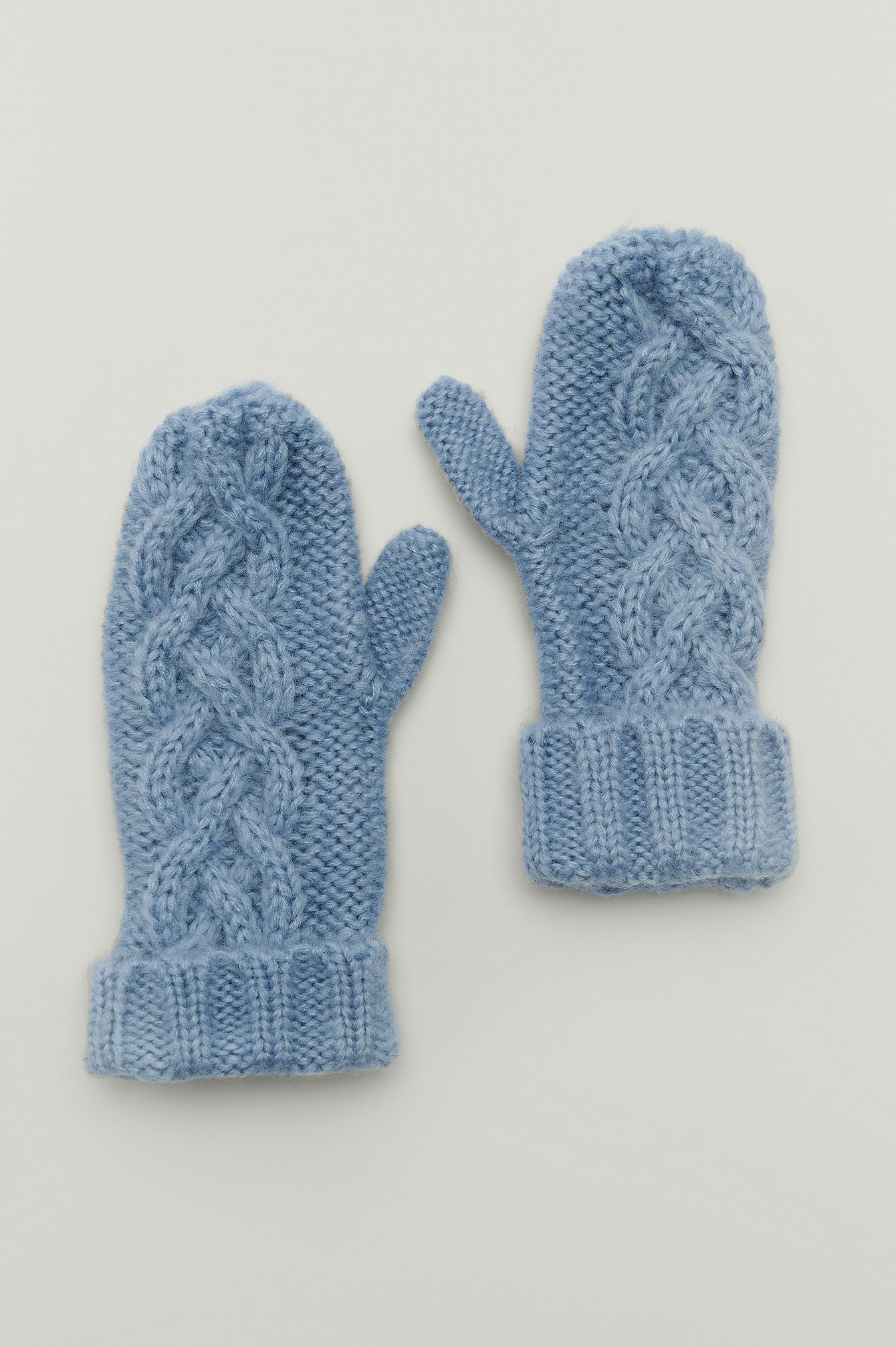 Dusty Blue Cable Knitted Mittens