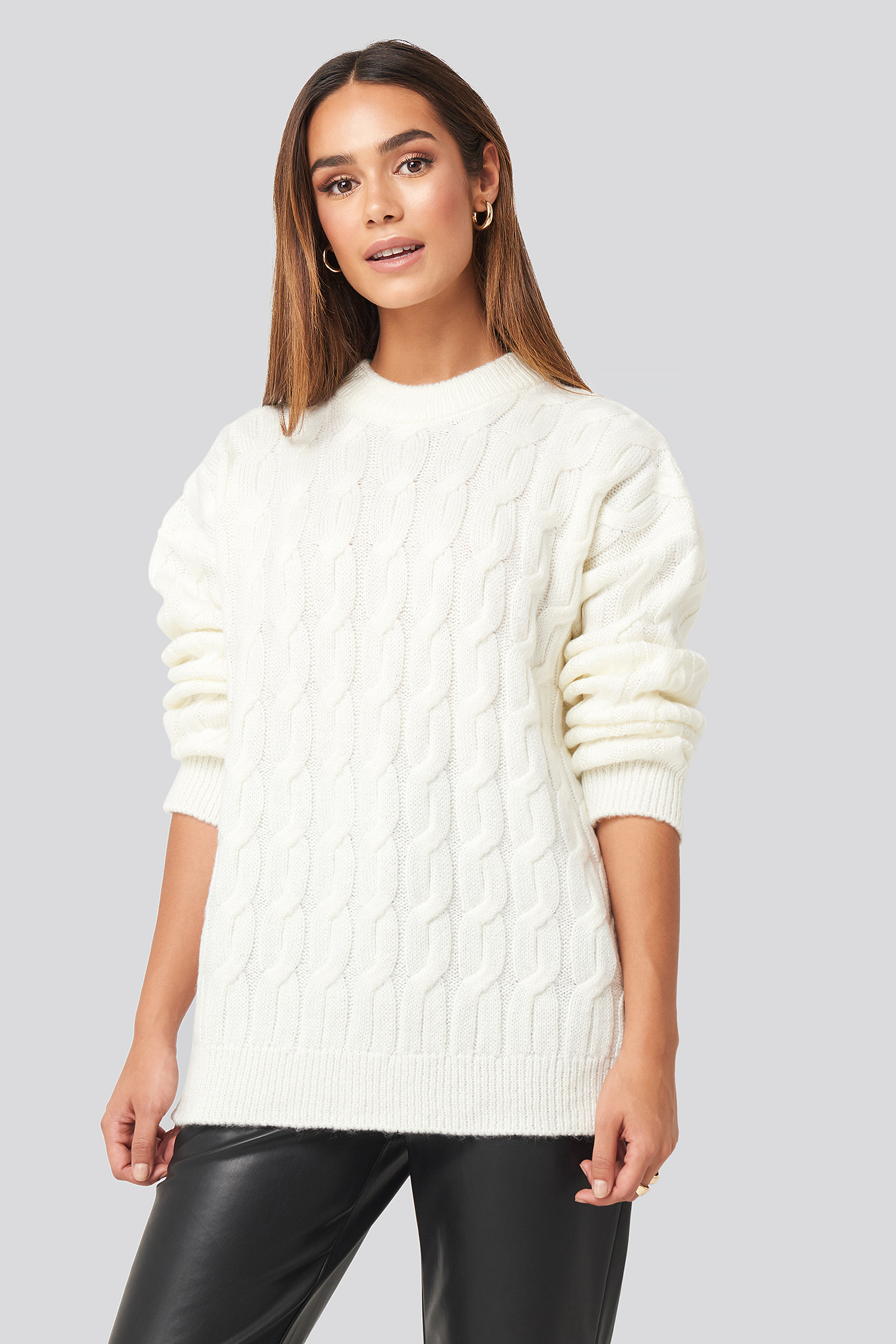 Cable Knitted Oversized Sweater Offwhite