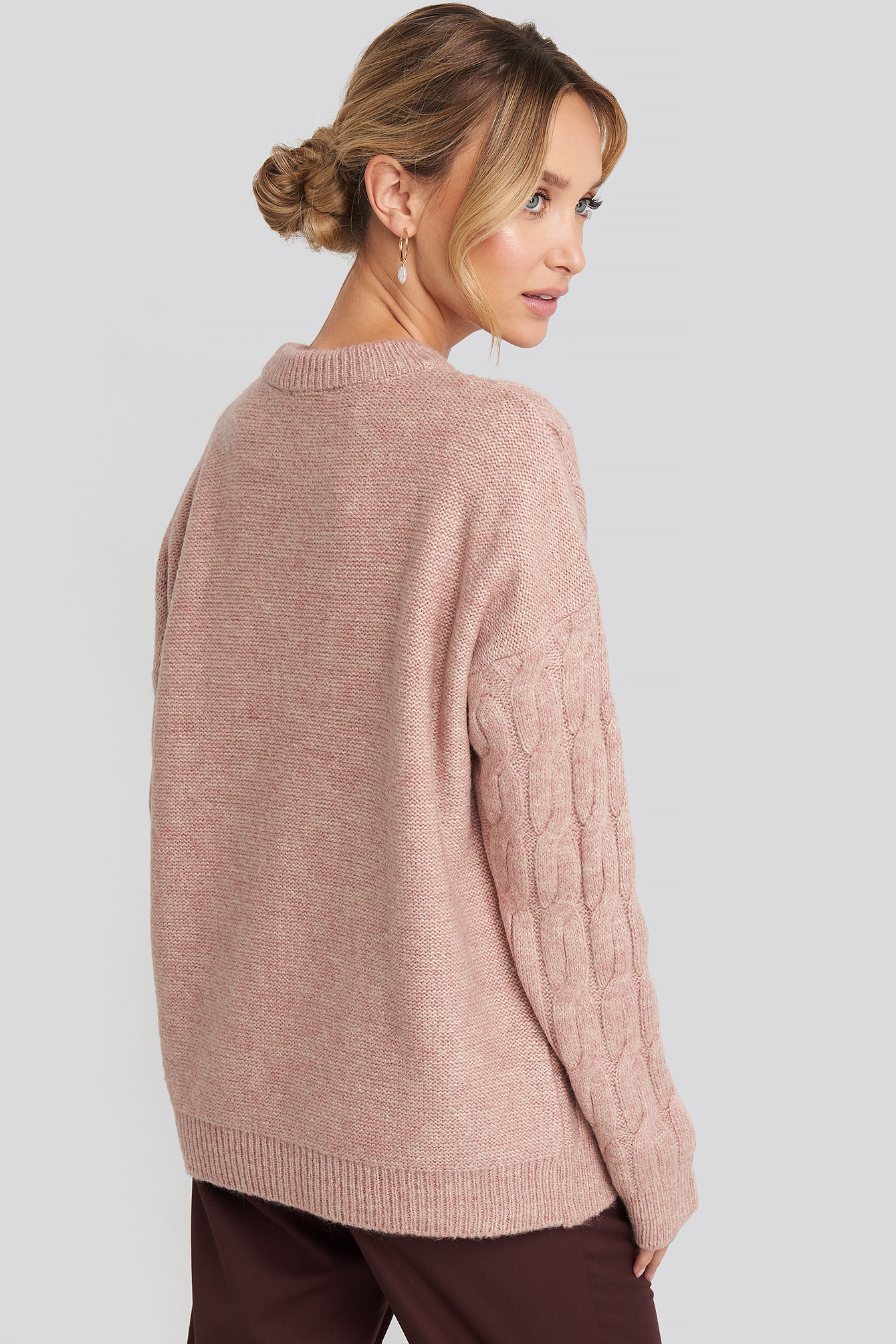 Na-kd Cable Knitted Oversized Sweater - Pink In Dusty Light Pink | ModeSens