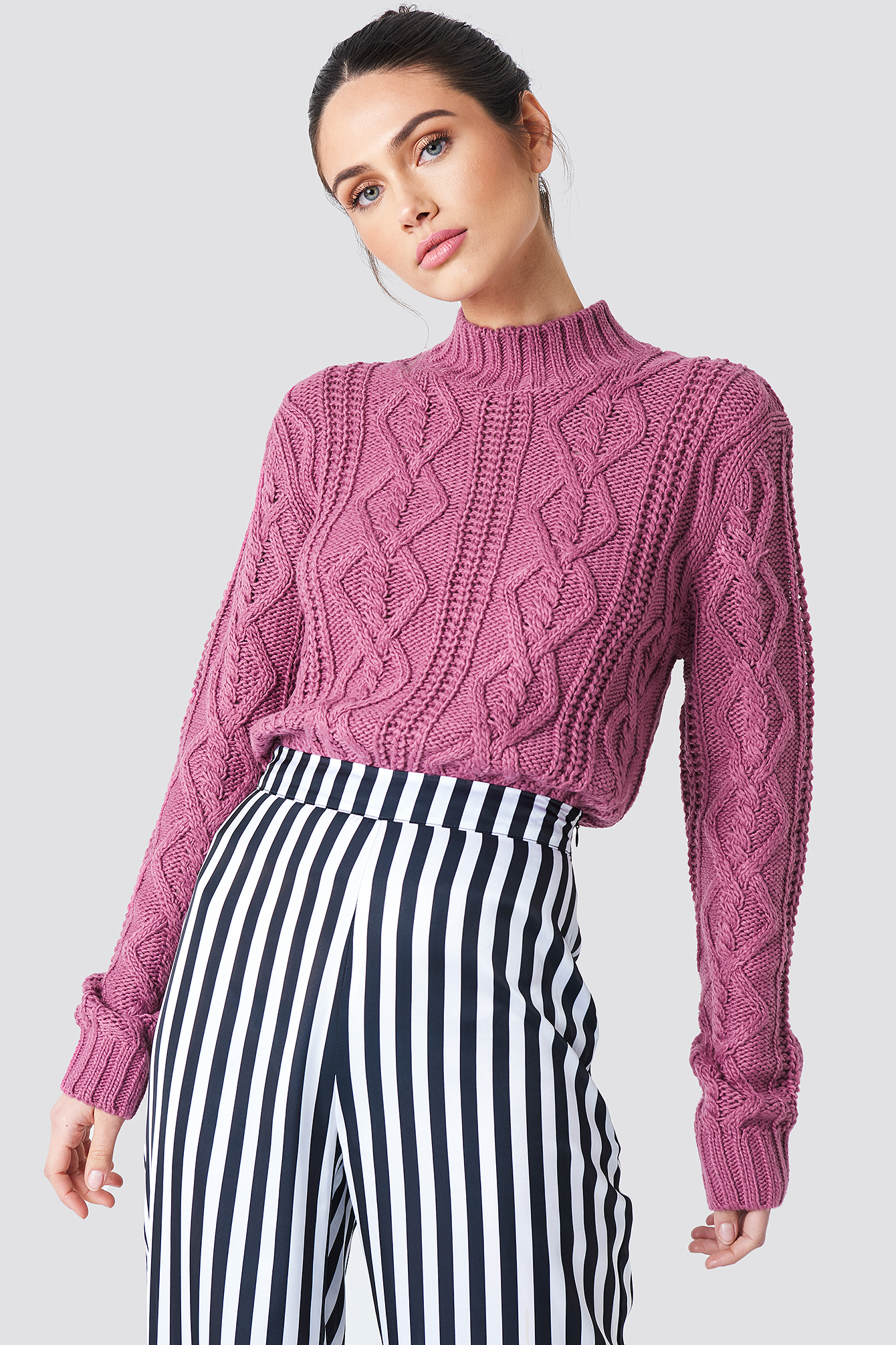Cable Knitted Sweater Purple Rose | na-kd.com