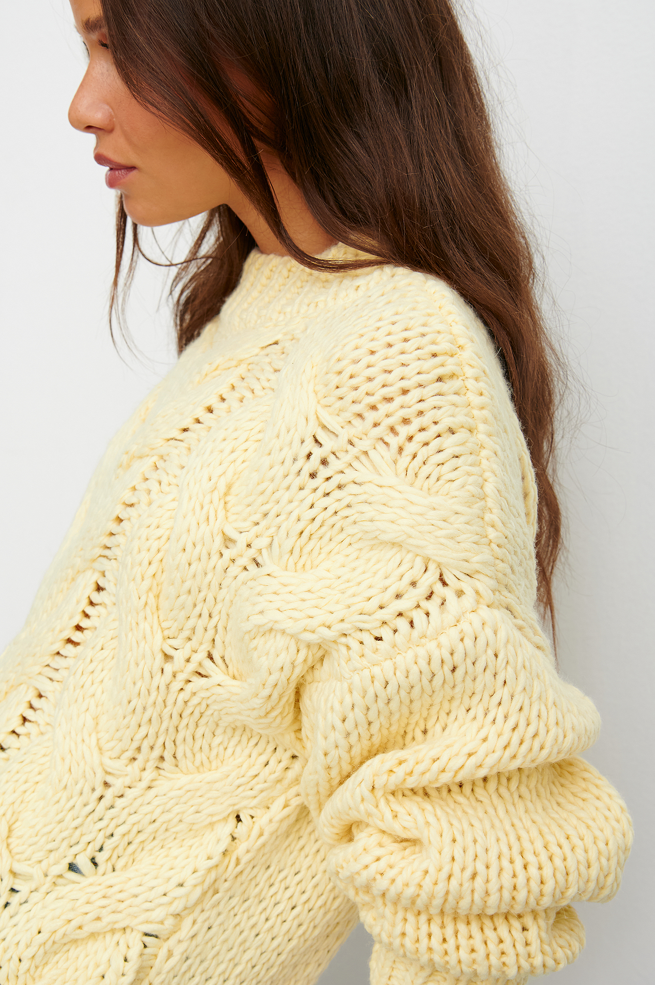 Cable Knitted Sweater Offwhite | na-kd.com