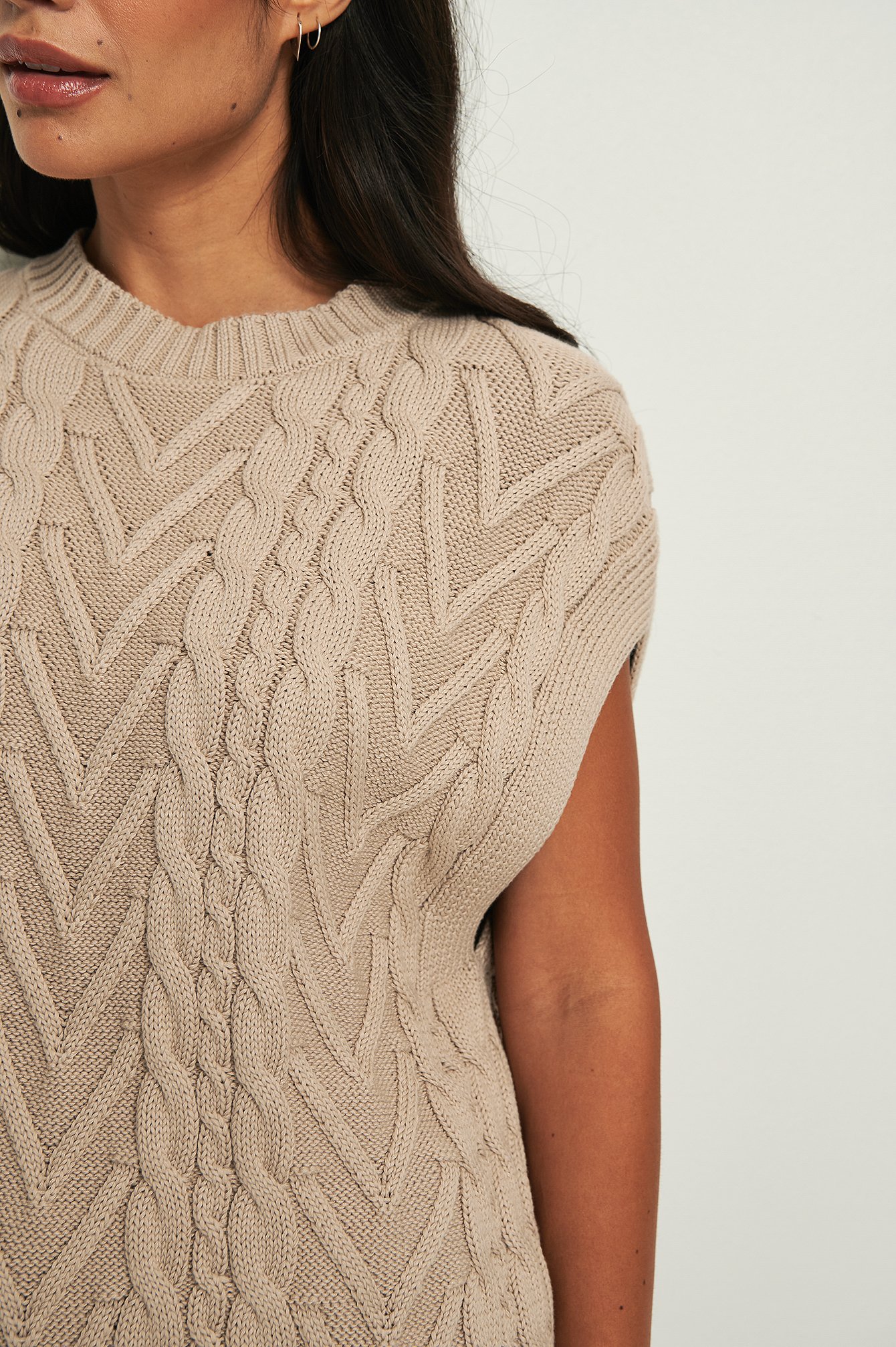 Beige Cable Knitted Vest