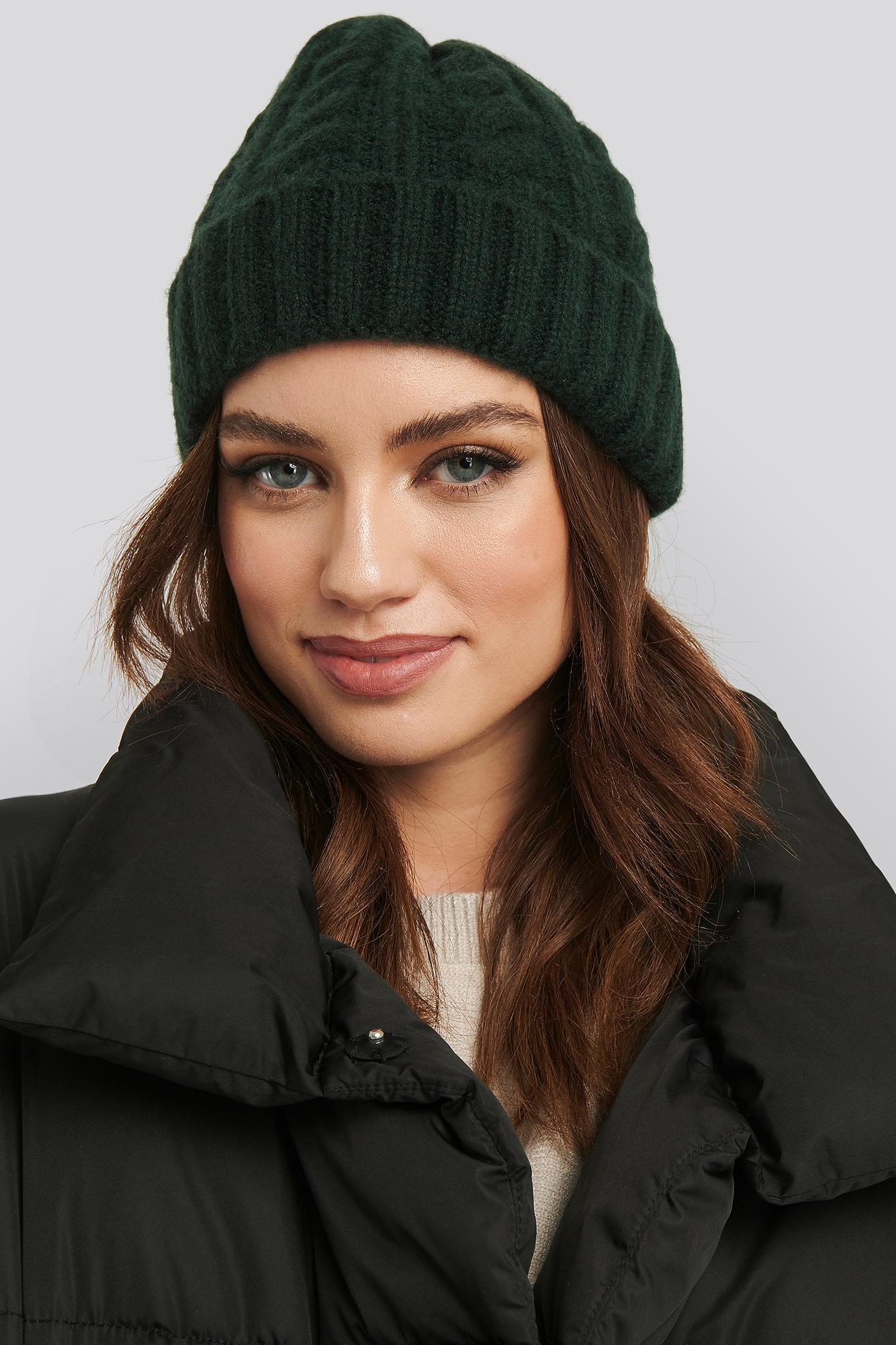 Cableknit Chunky Beanie Dark Green
