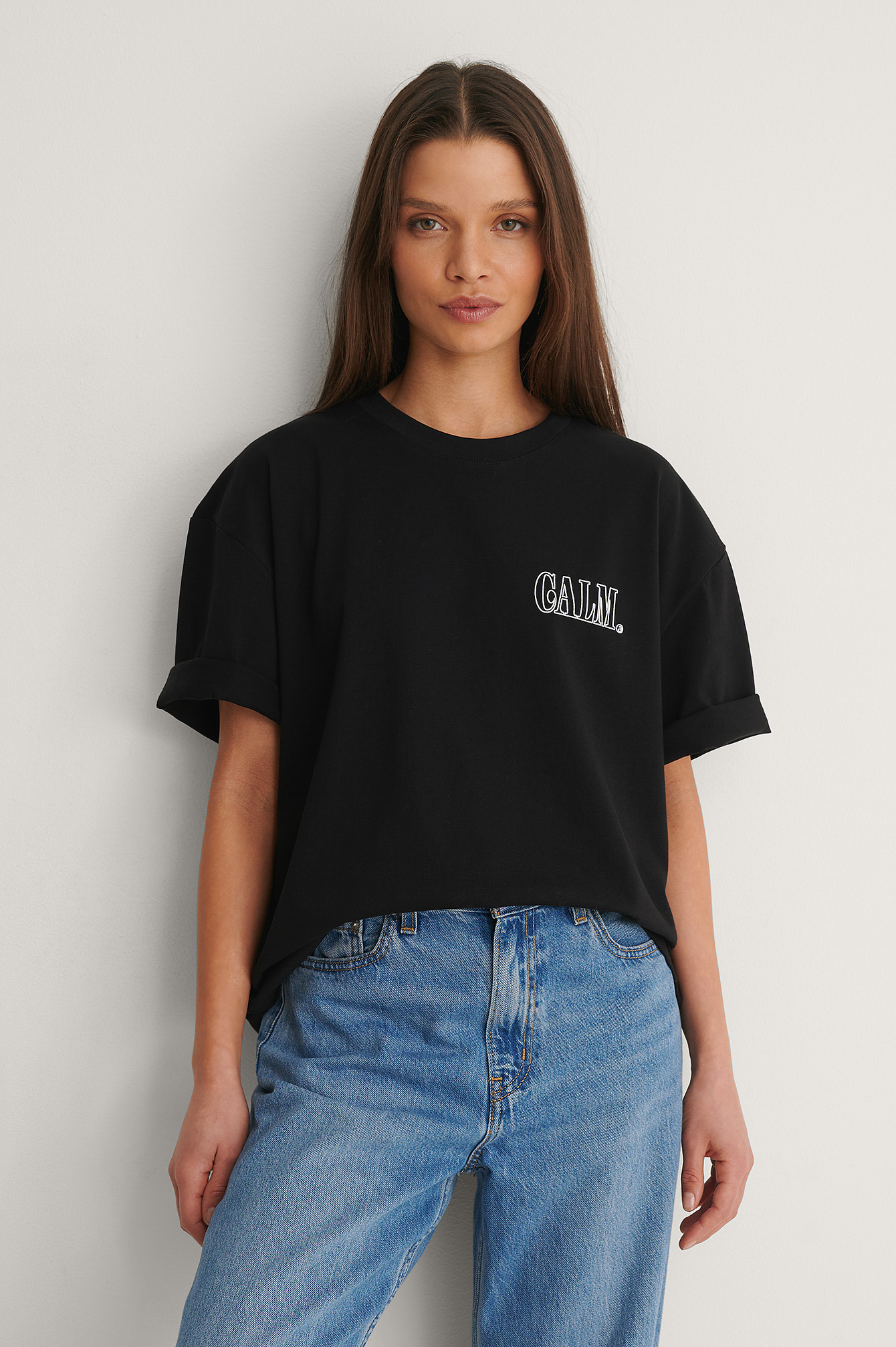 Organisch T-shirt met print calm Zwart 