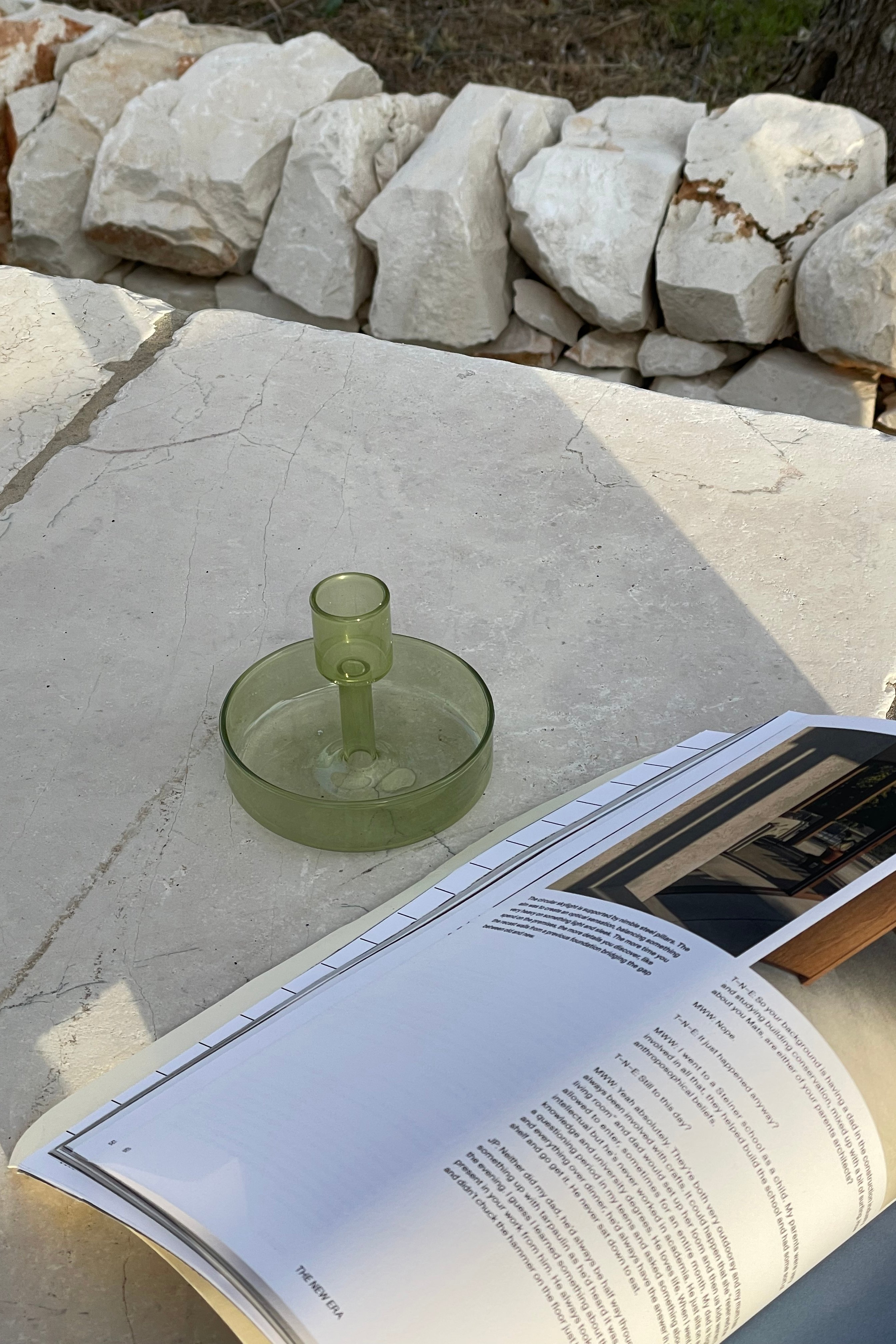 Olive Green Glass Candlestick