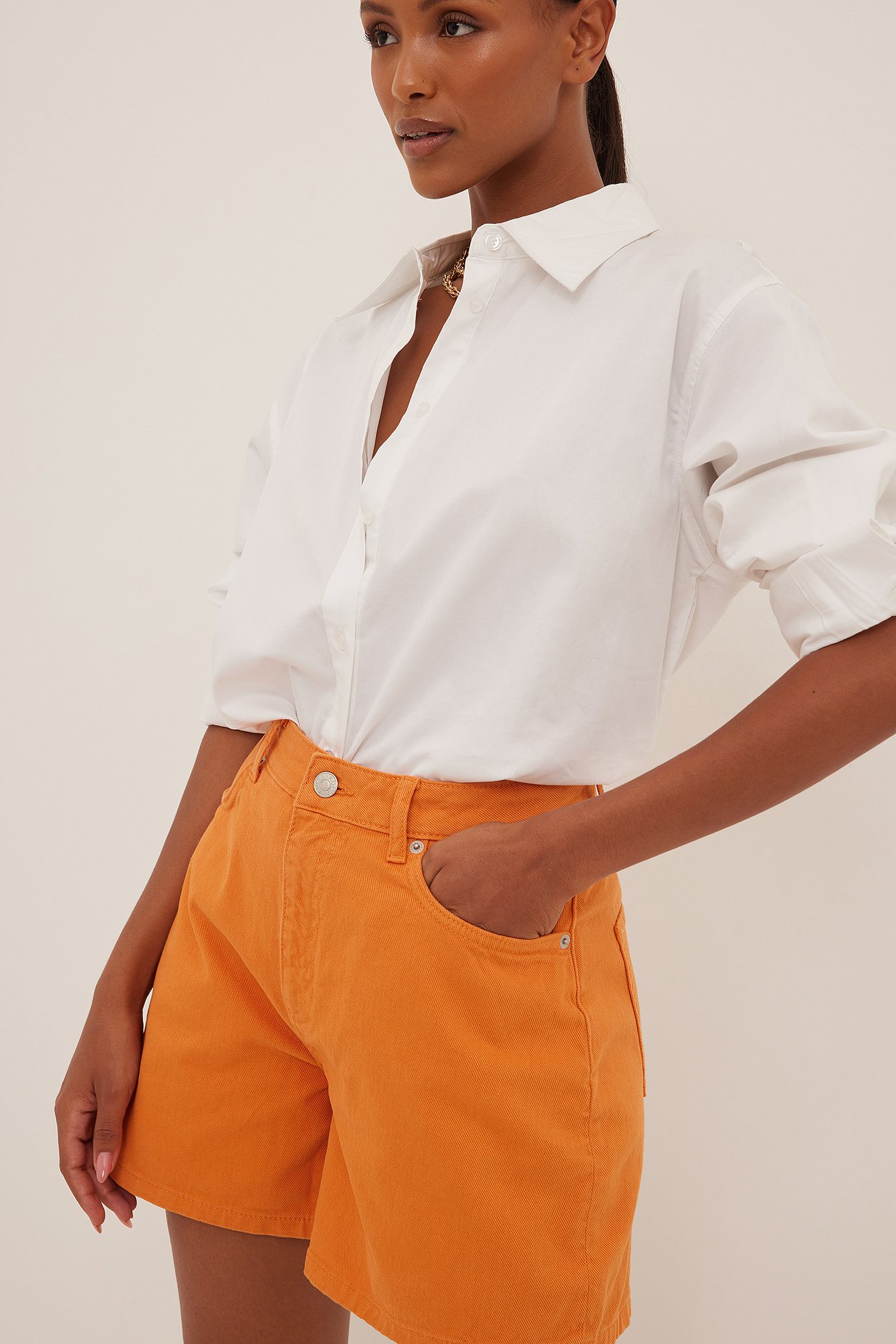 Orange Cargo Denim Shorts