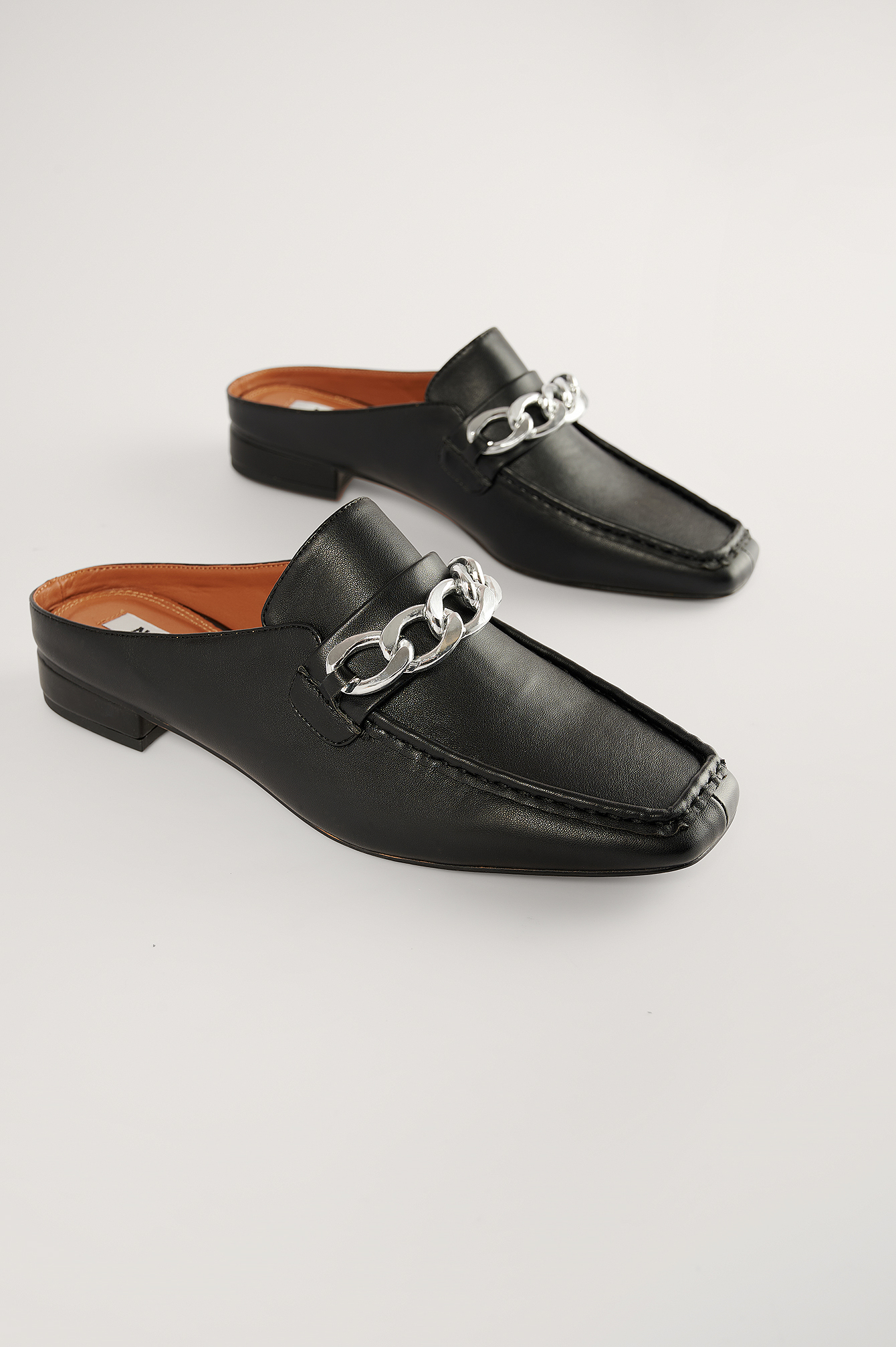 Black Chain Detail Slip In Loafers
