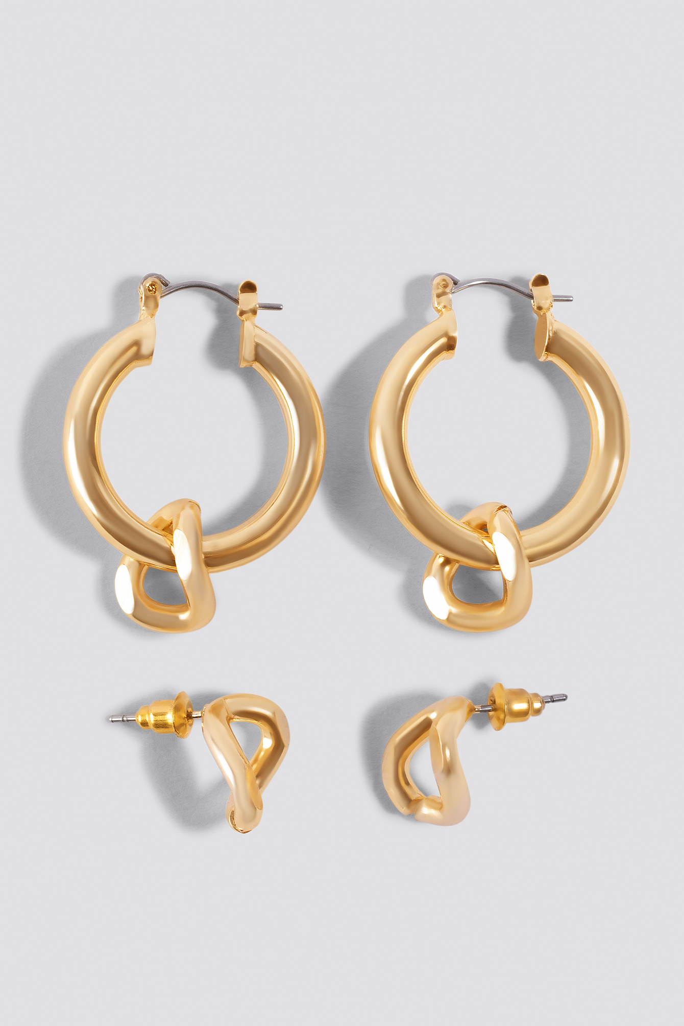 Chain Detailed Mini Hoops (Double Pack) Gold