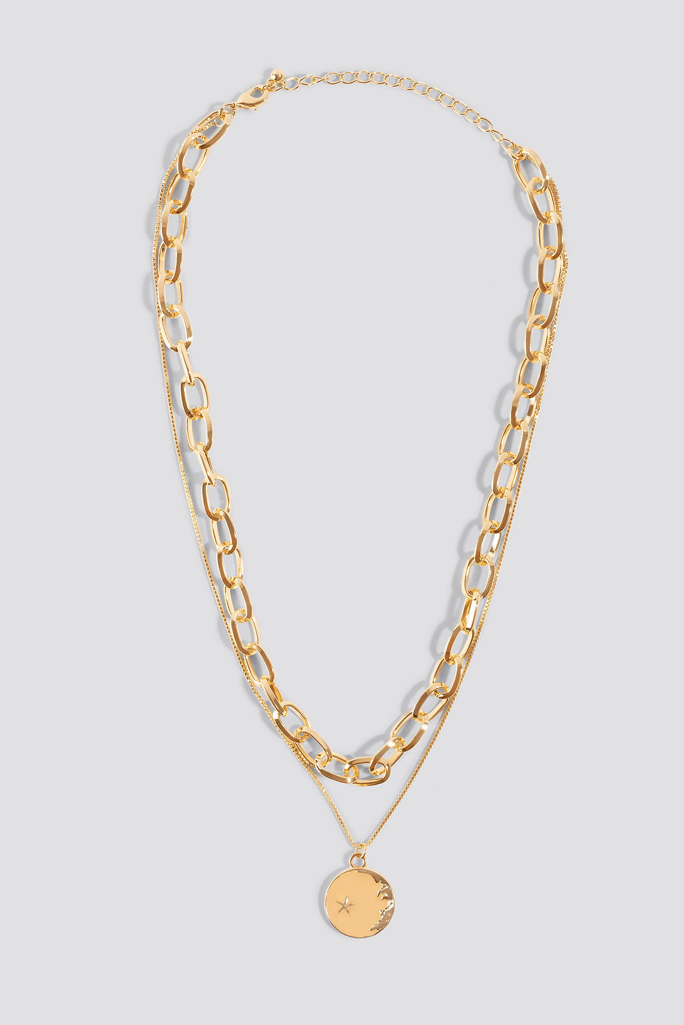 Chain Pendant Double Necklace Gold