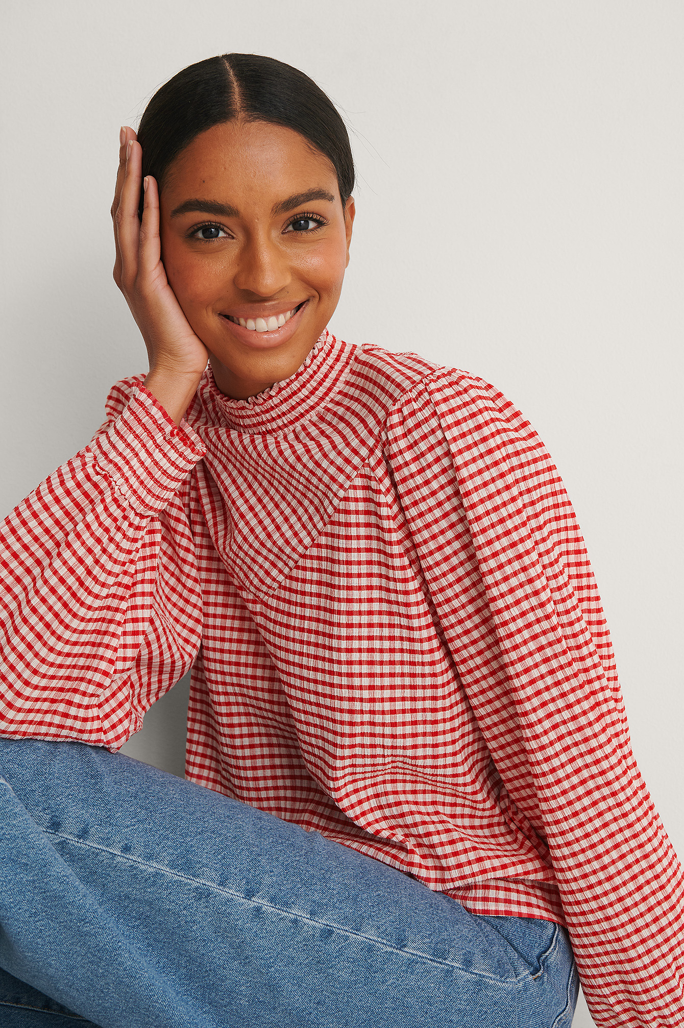 Check Smocked Blouse Checkered | na-kd.com