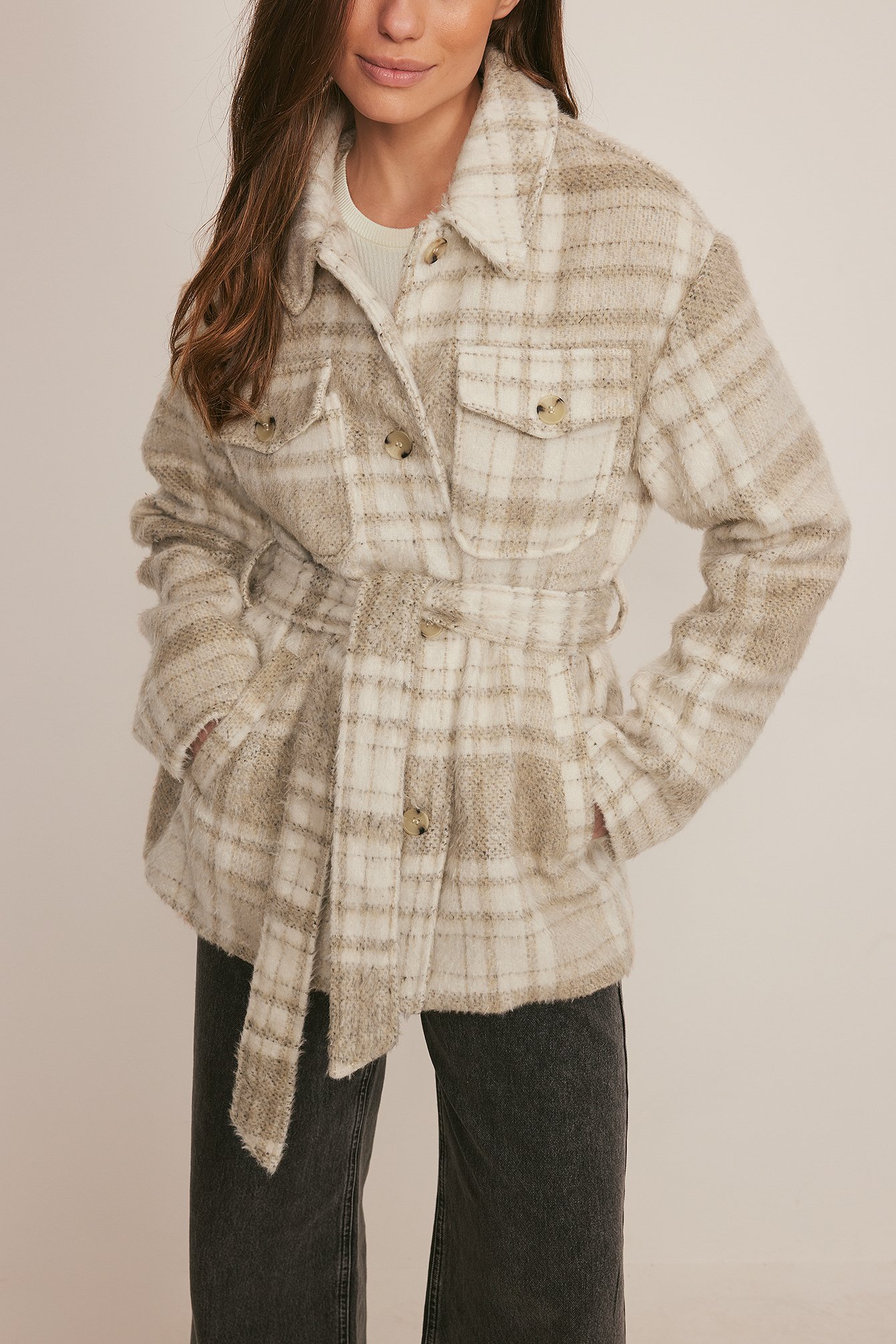 NA-KD Trend Checked Belted Overshirt - Checkered