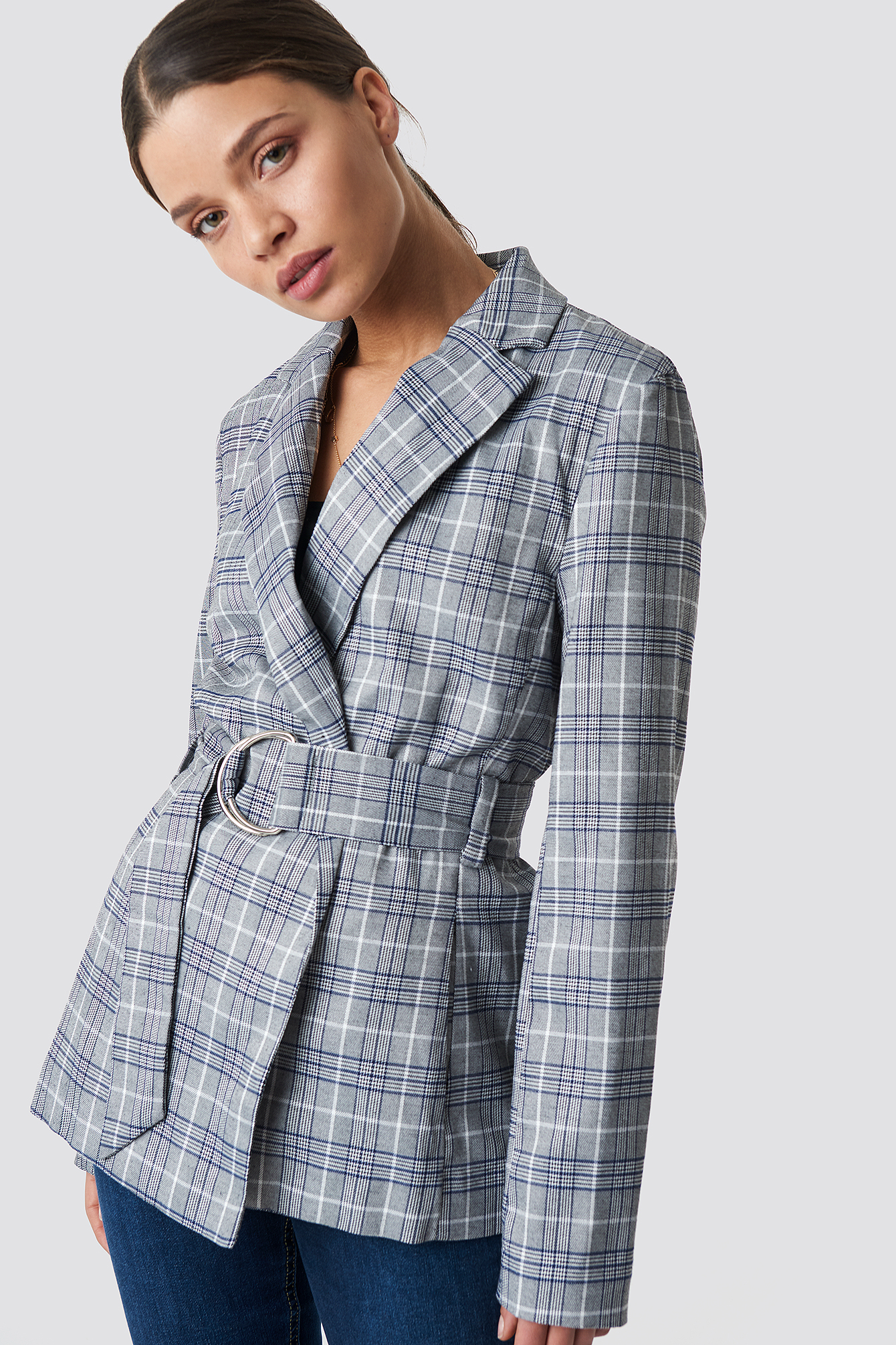 Checkered NA-KD Classic Checkered Belted Blazer